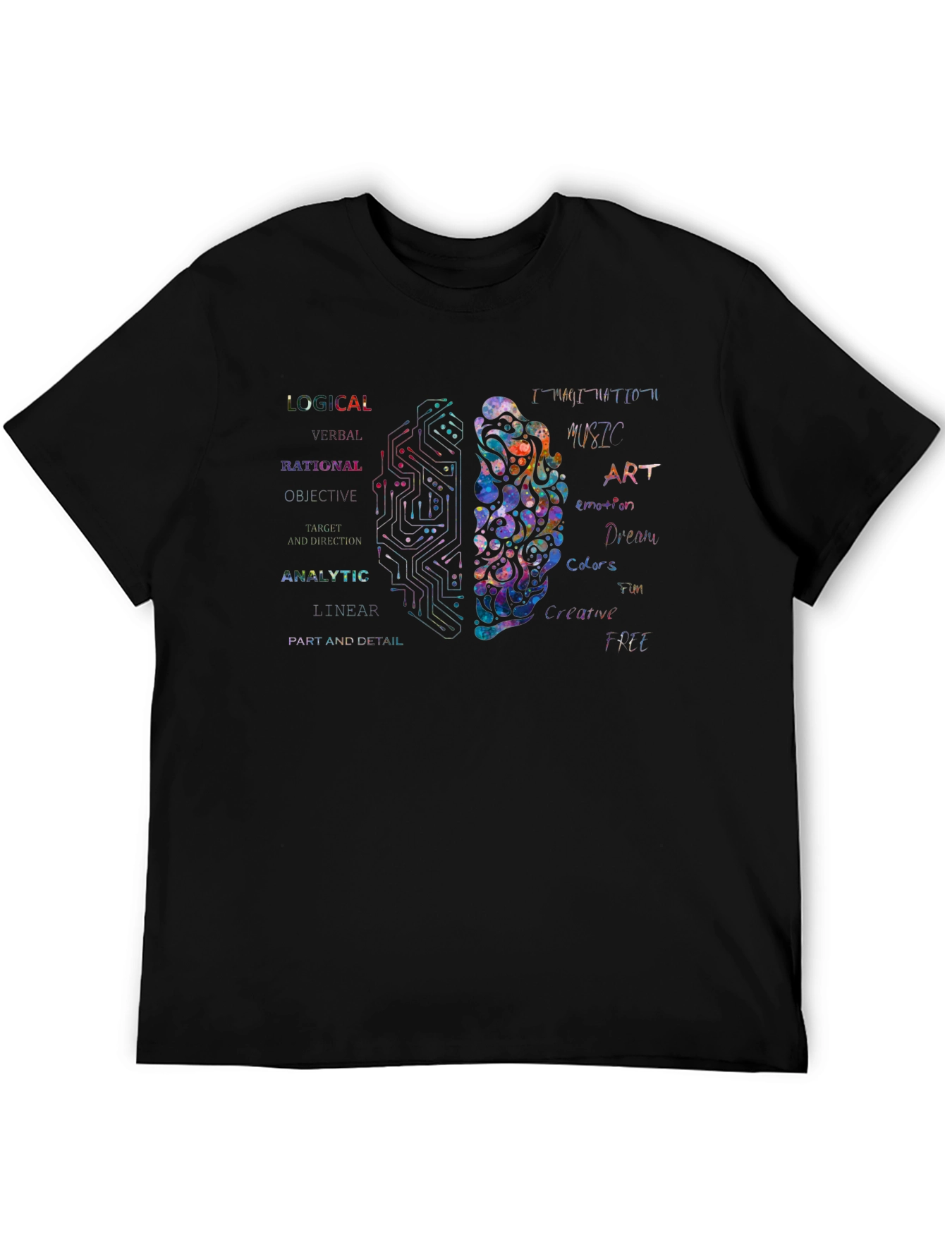 Black Dual Brain Thinking T-Shirt - Logical & Creative Mind view 5