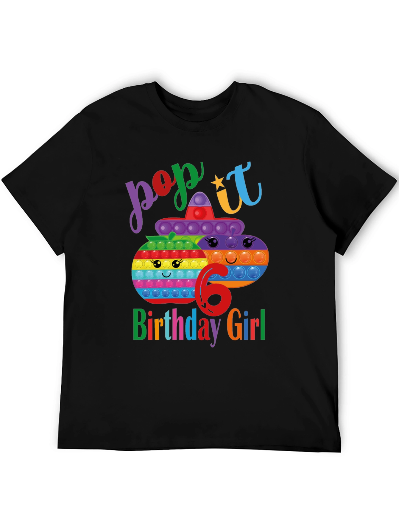Black Pop It Birthday Girl 6 T-Shirt view 5