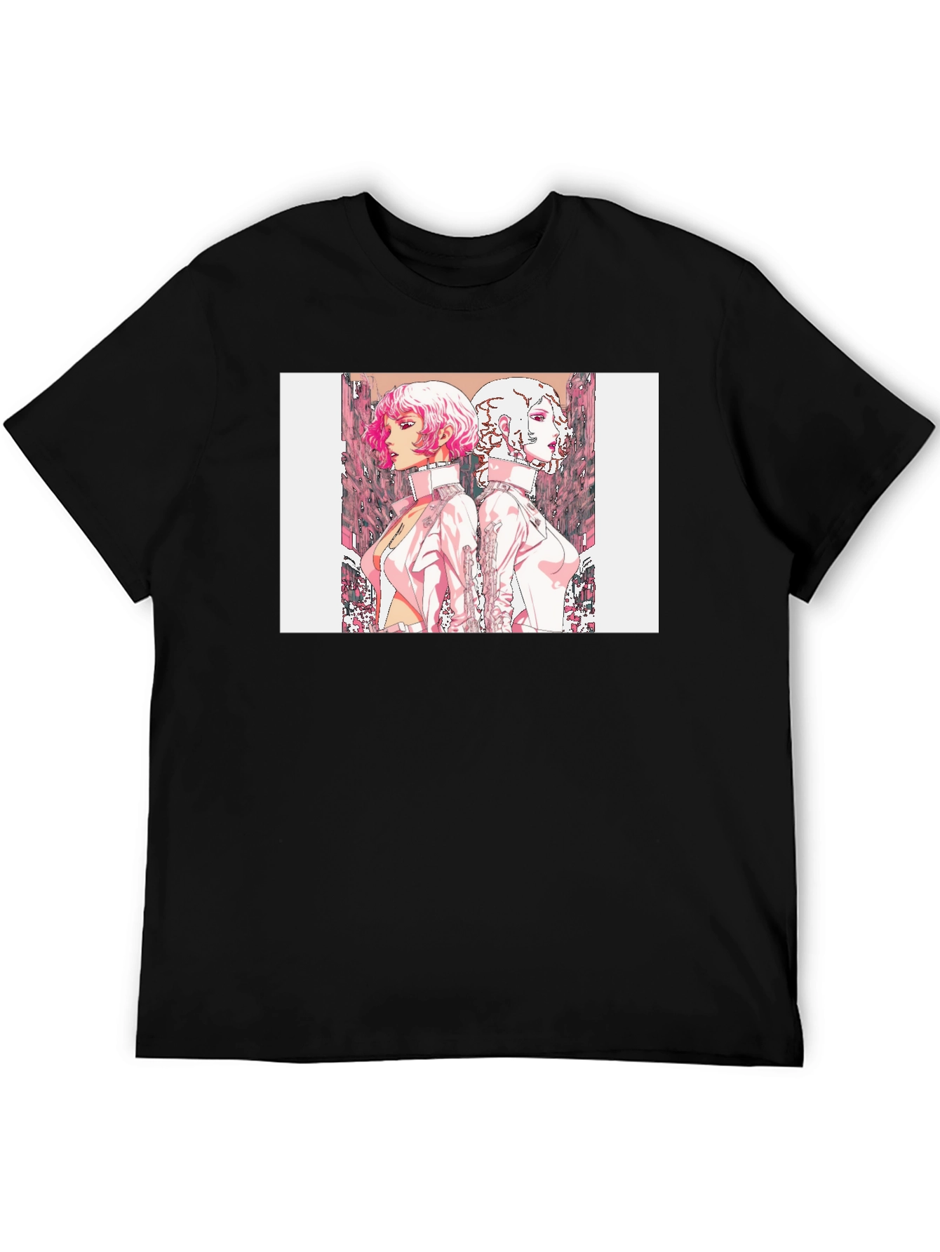 Black Black T-Shirt with Anime Style Graphic Print view 5