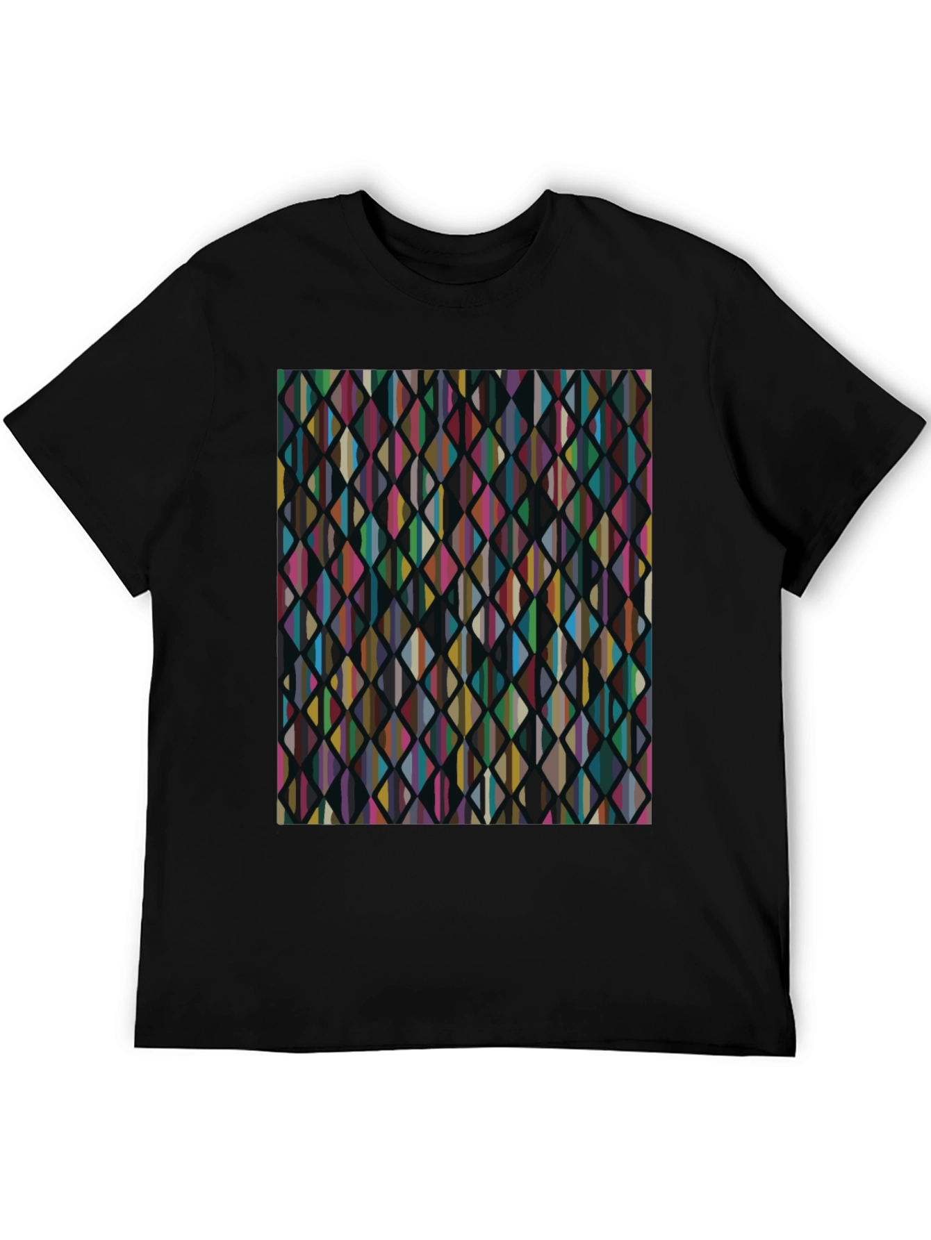 Black Abstract Geometric Rhombus Pattern Black T-Shirt view 5