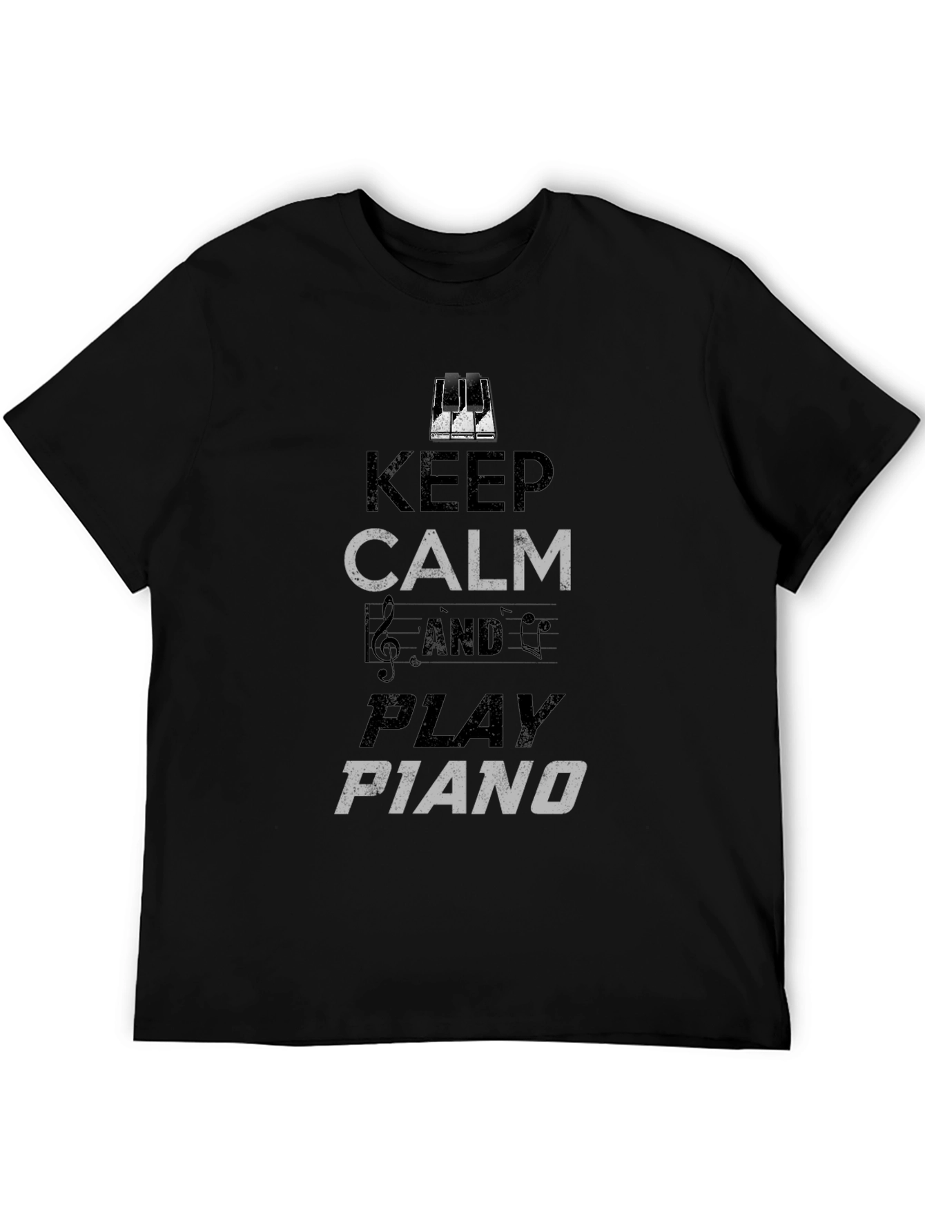 Black Keep Calm Play Piano Graphic Tee - Black view 5