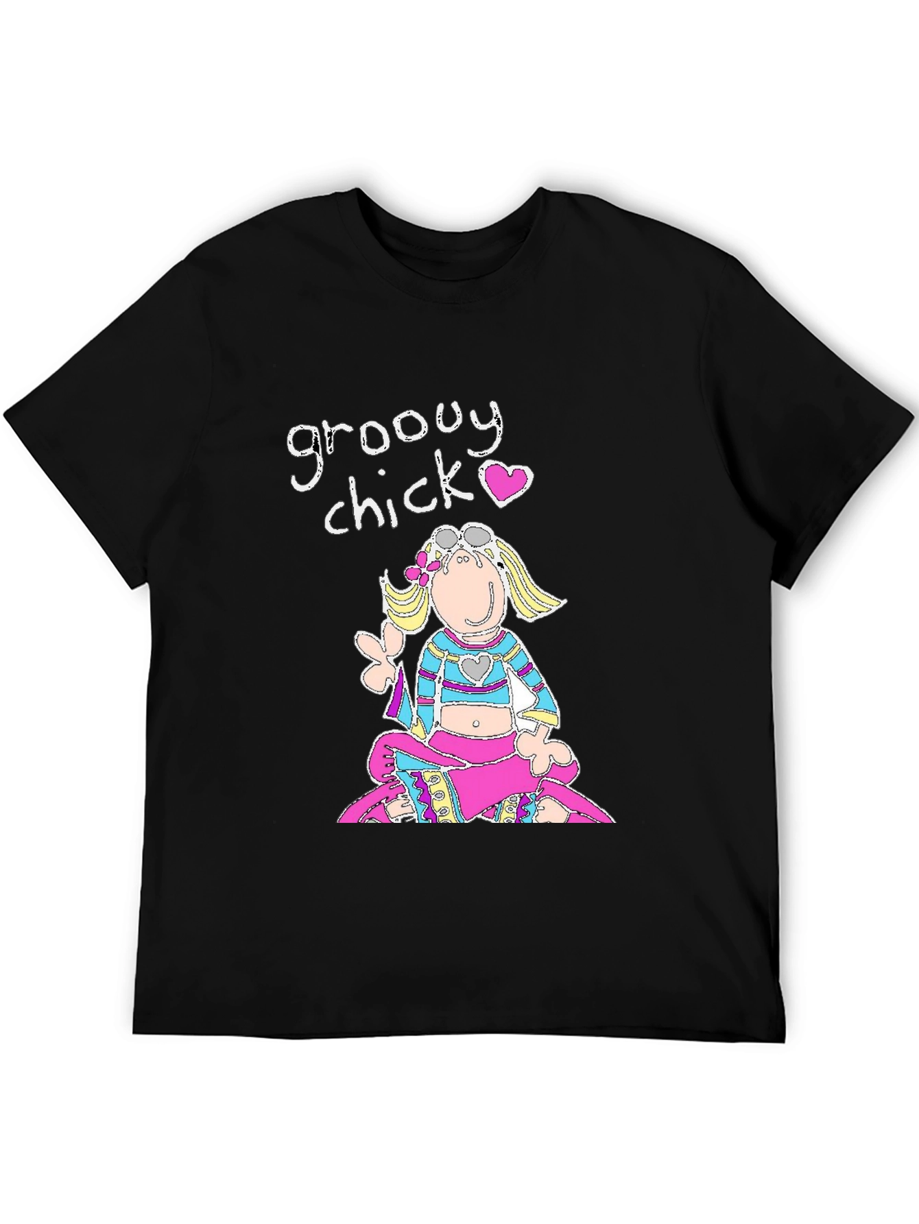 Black Groovy Chick Black Graphic T-Shirt view 5
