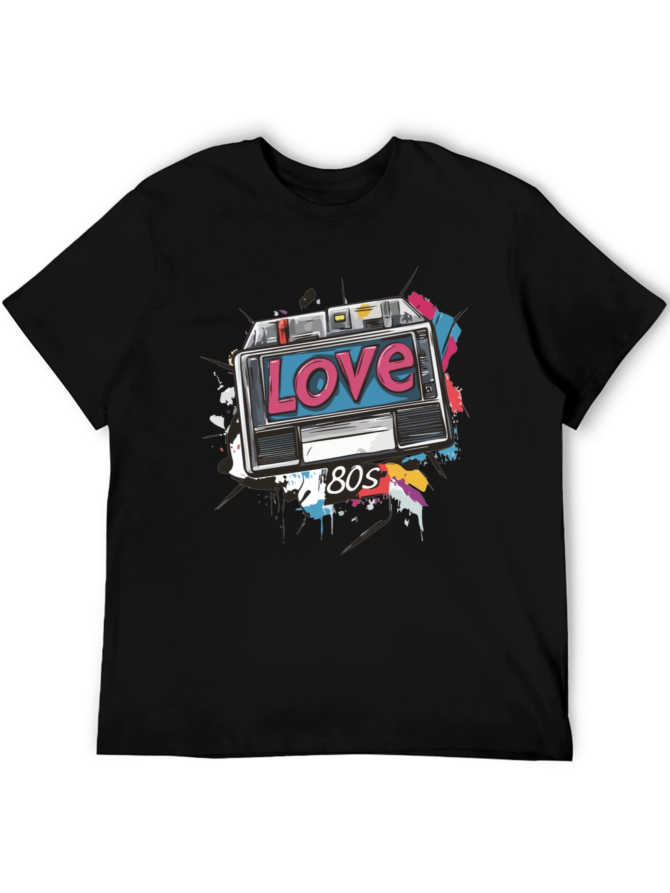 Black Retro 80s Love Cassette Tape Graphic T-Shirt view 5