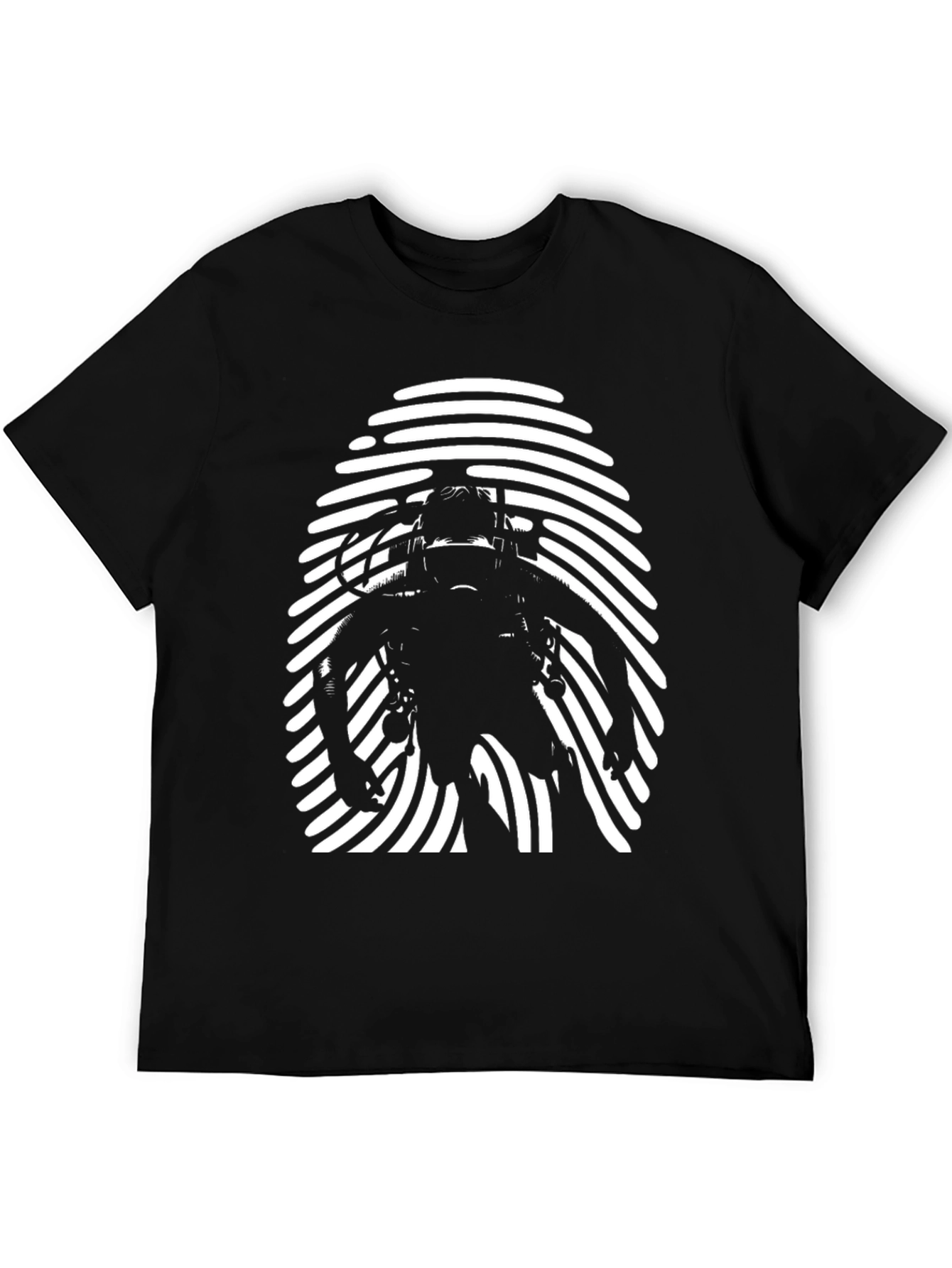 Black Diver Fingerprint Graphic Tee - Black Cotton T-Shirt view 5