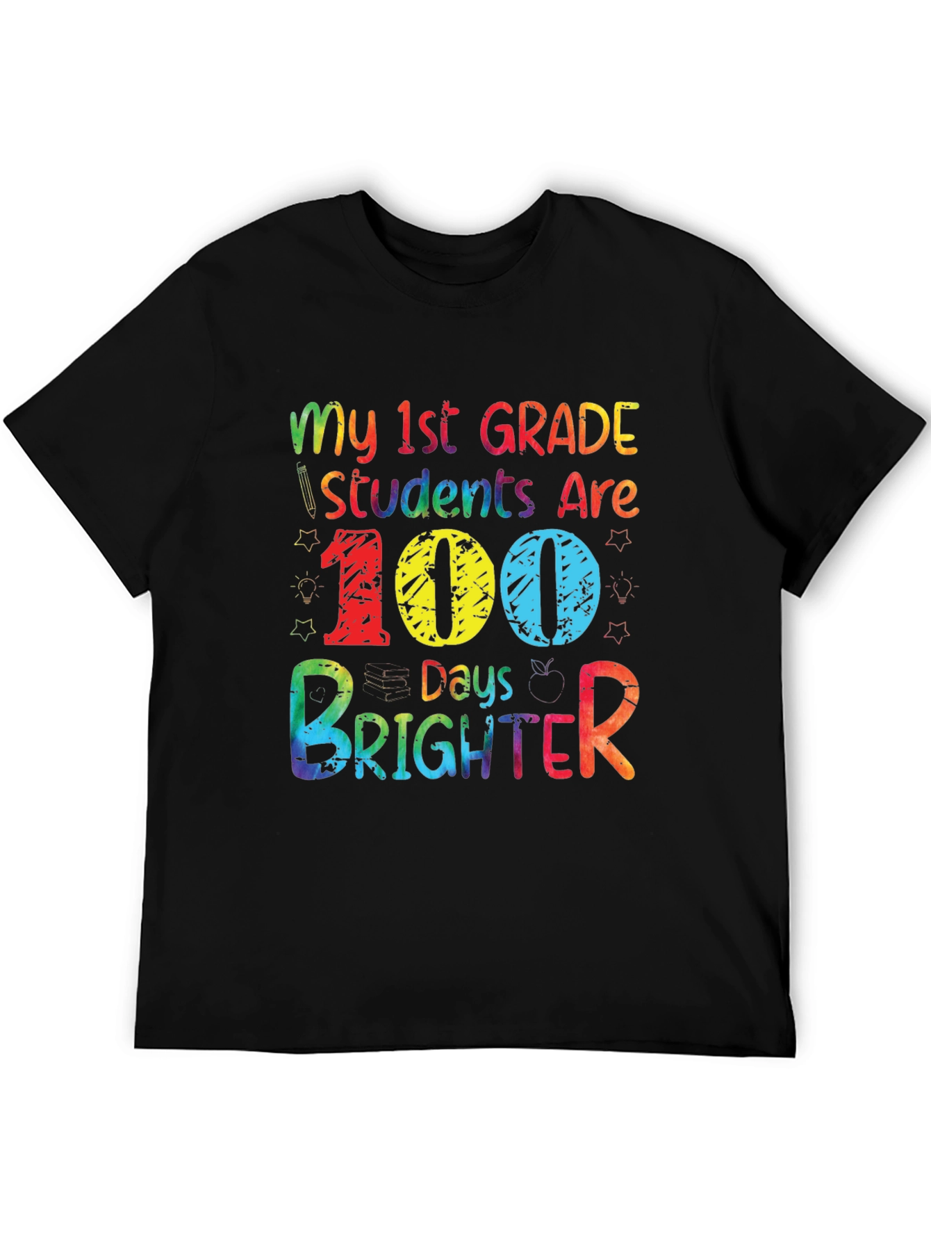 Black 100 Days Brighter Teacher T-Shirt view 5