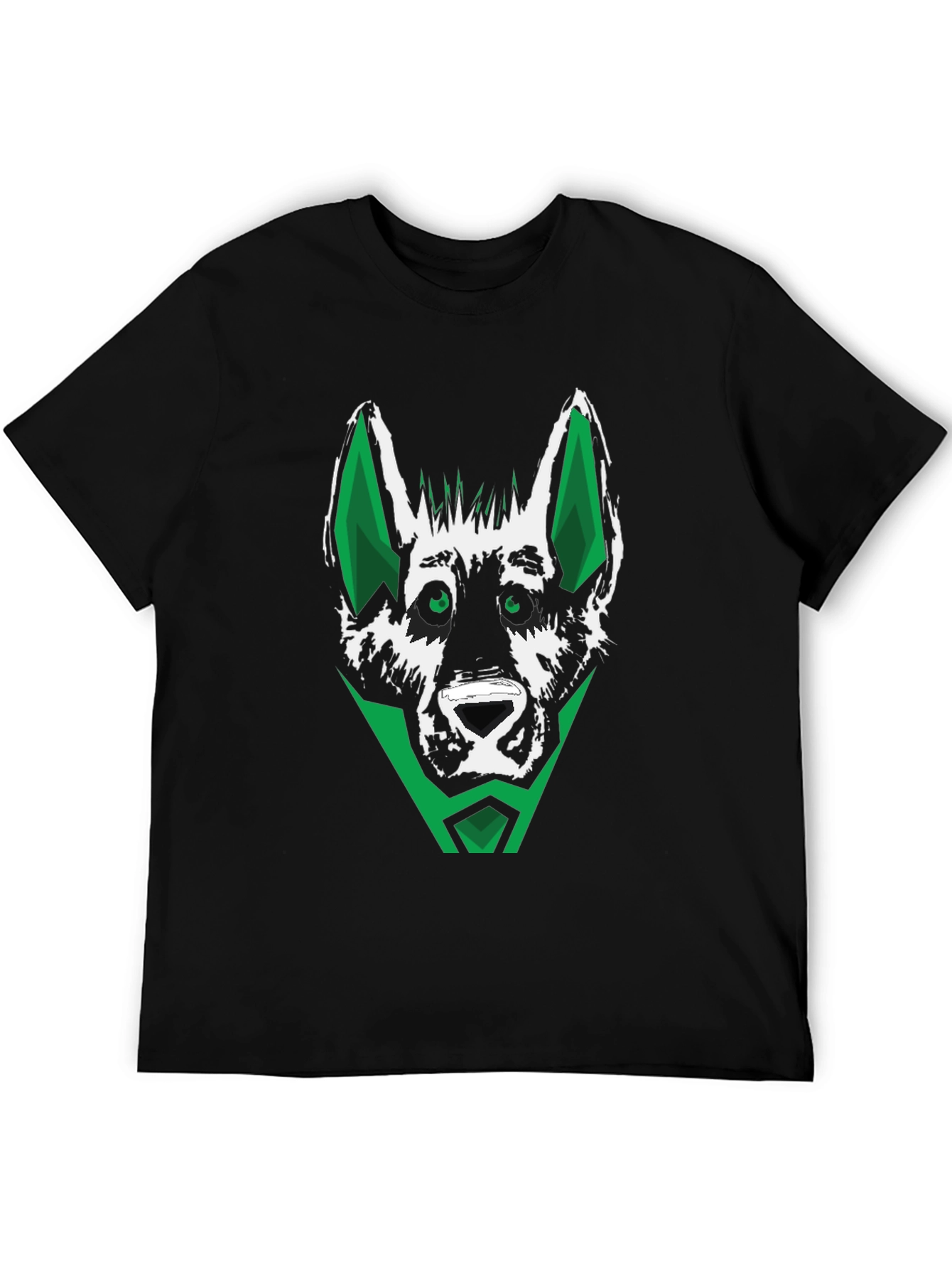 Black Green Wolf Graphic Tee - Stylish Men's Black T-Shirt view 5
