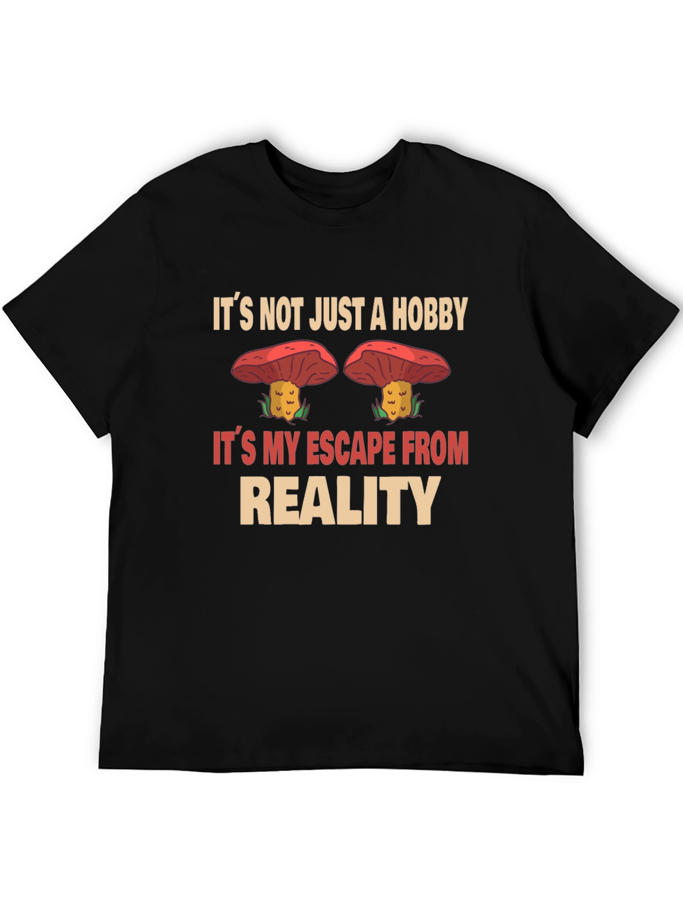 Black Mushroom Hobby T-Shirt: Escape Reality in Style view 5