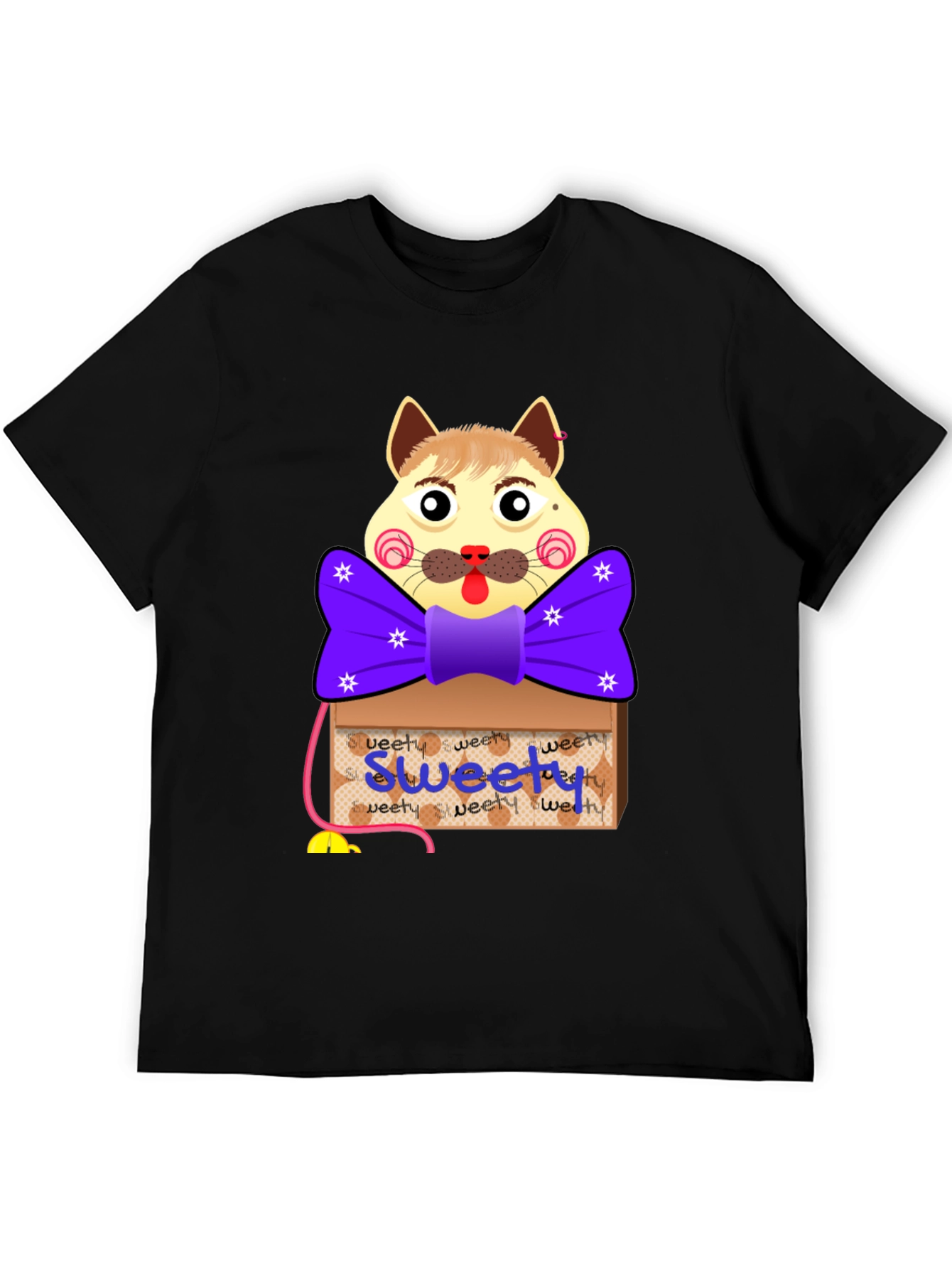 Black Cartoon Cat 'Sweety' Box T-Shirt view 5