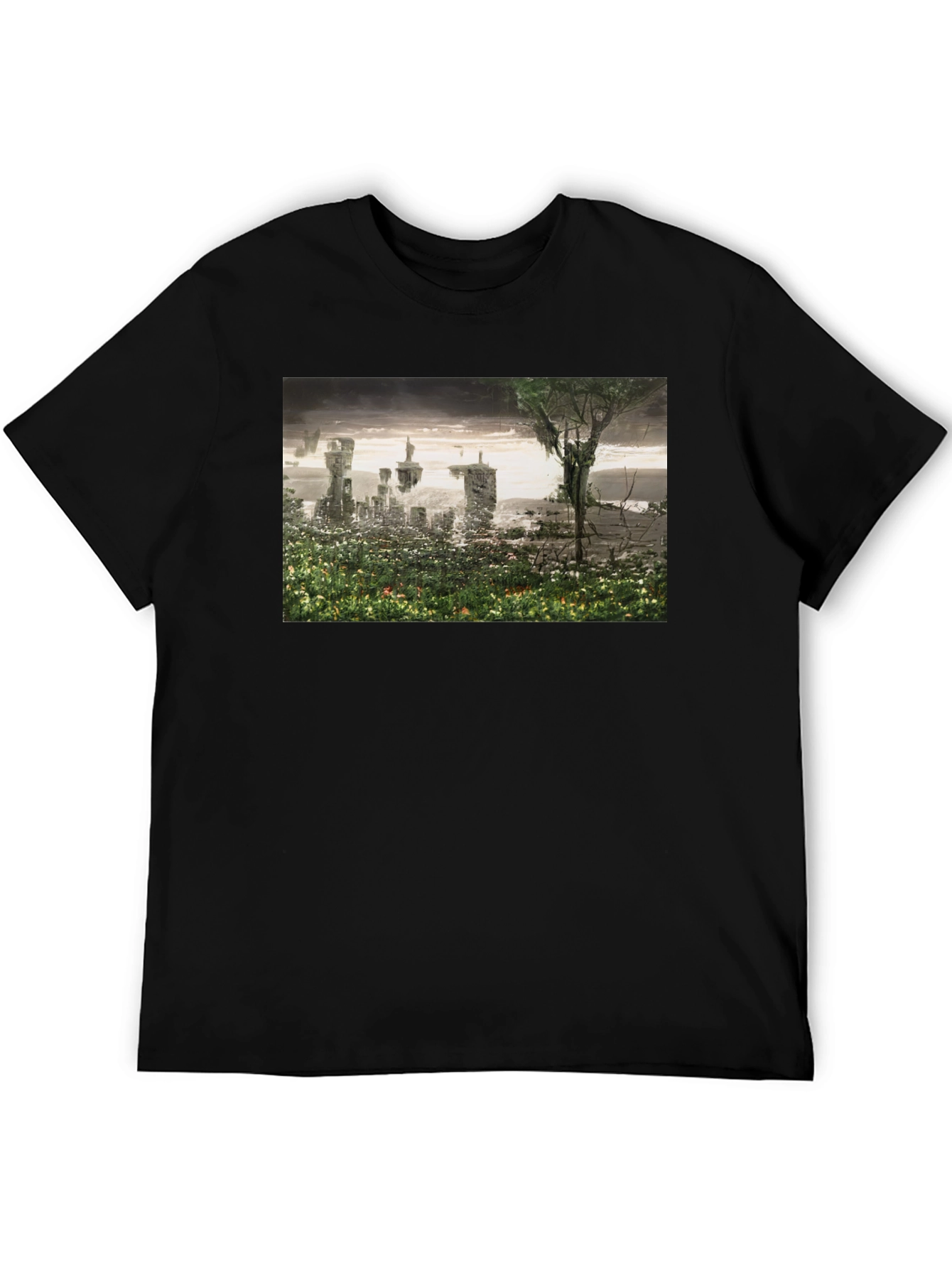 Black Surreal Landscape Graphic Tee - Modern Artistic T-Shirt view 5