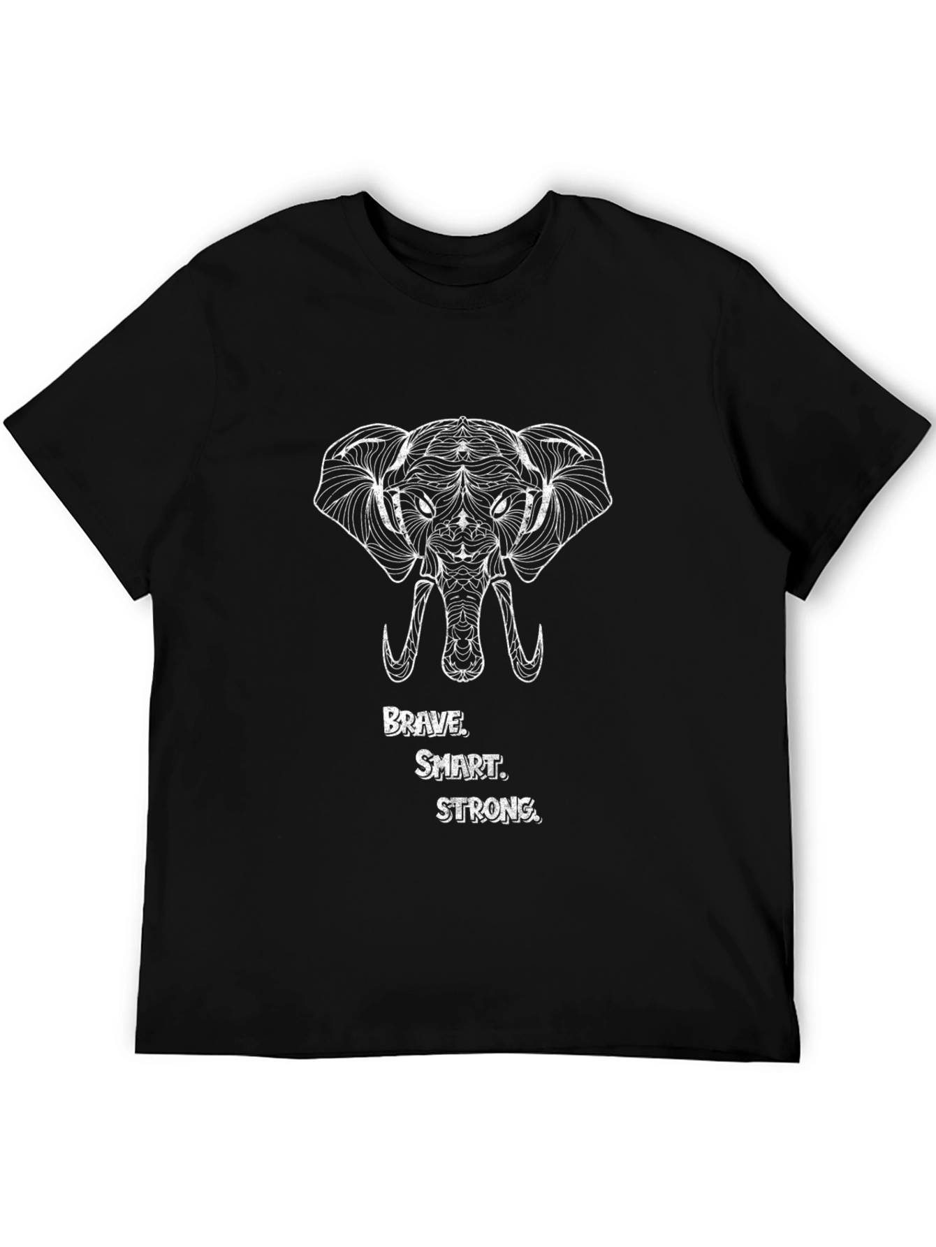Black Brave Smart Strong Elephant Graphic T-Shirt view 5