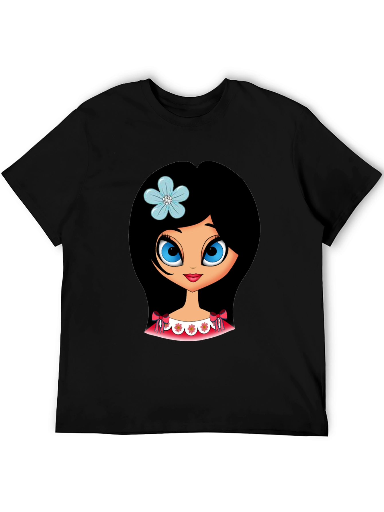 Black Cute Cartoon Girl Graphic T-Shirt view 5