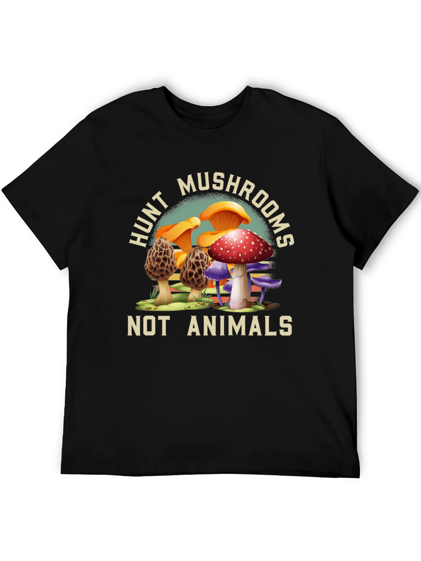 Black Hunt Mushrooms Tee - Vegan Nature Shirt view 5