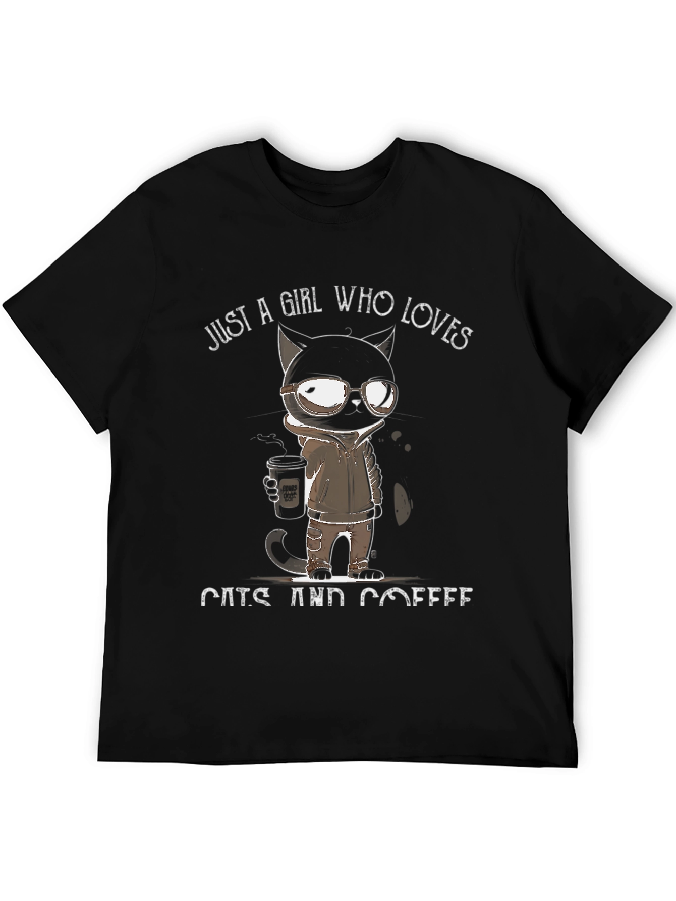 Black Girl Who Loves Cats and Coffee T-Shirt view 5