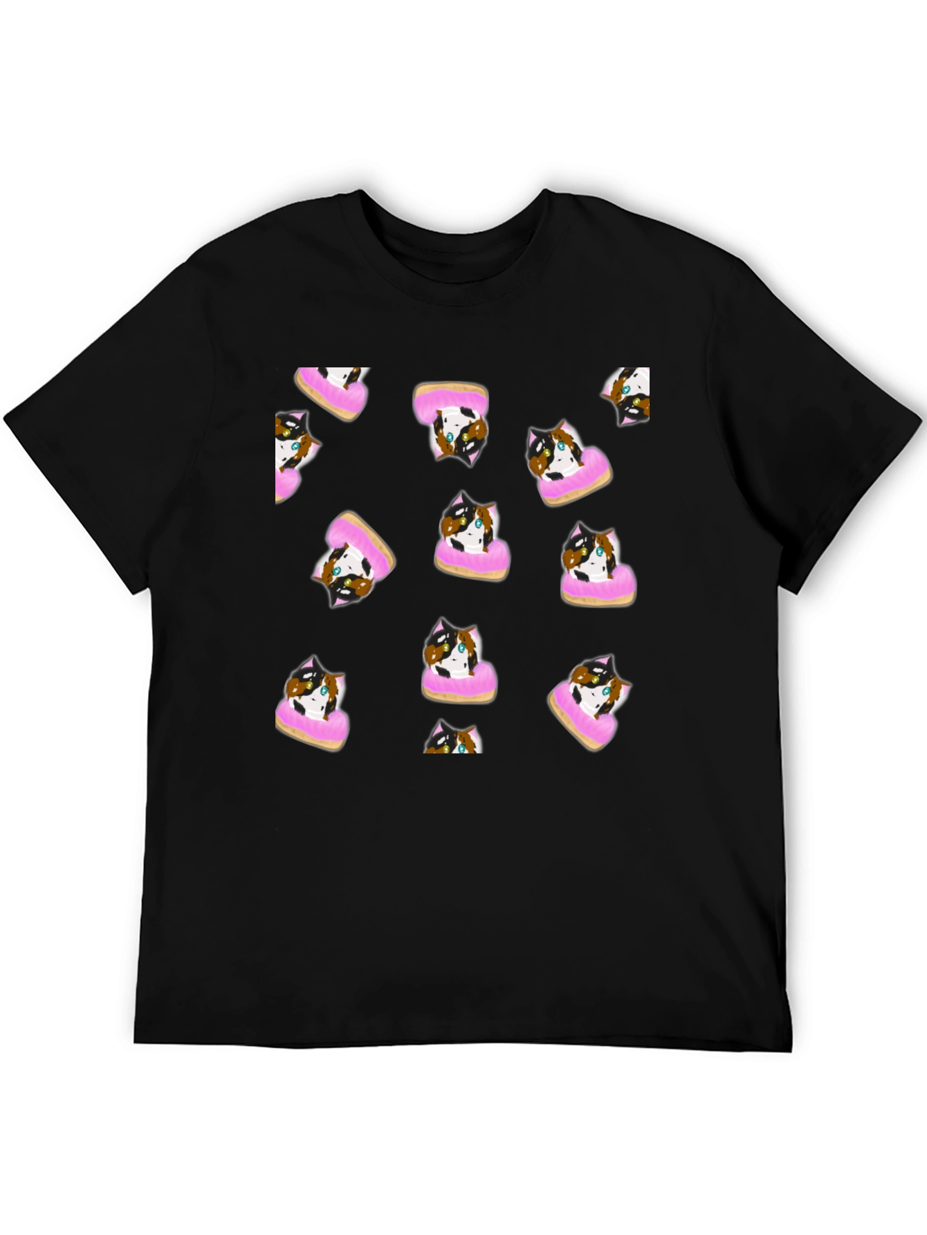 Black Cat Donut Pattern Tee view 5