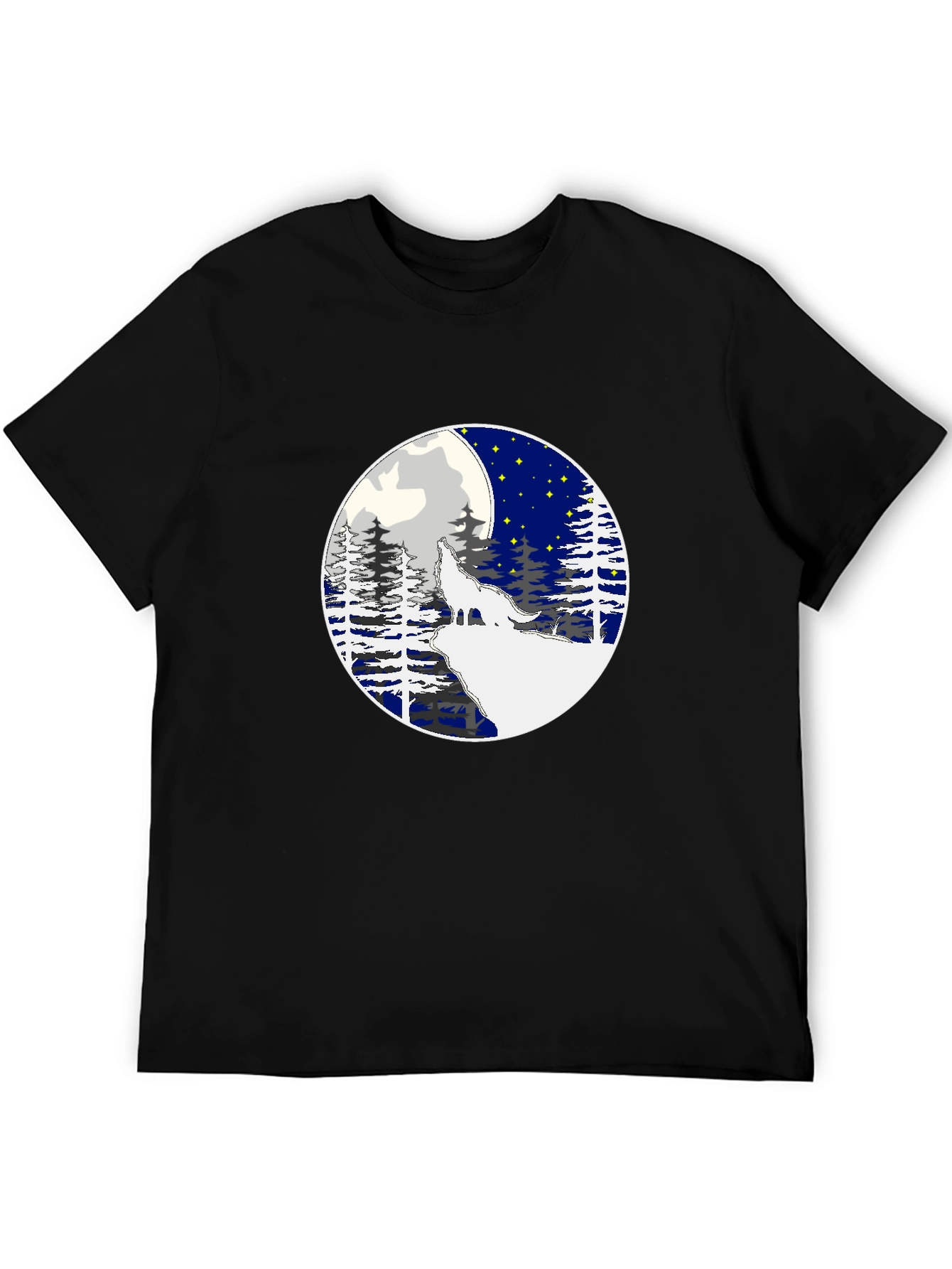 Black Wolf Howling Moon Graphic Tee - Stylish Black T-Shirt view 5
