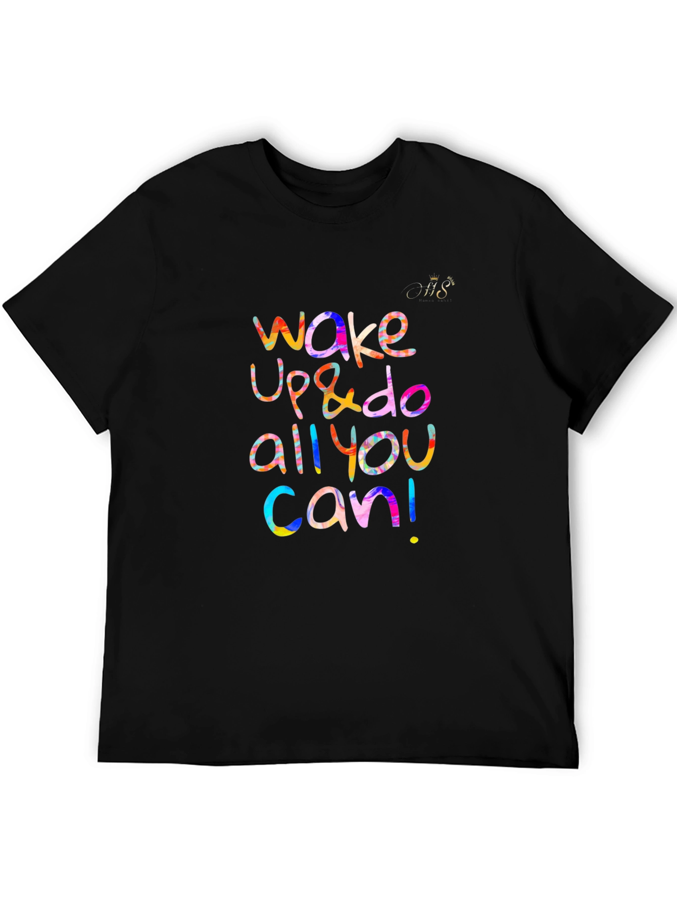Black Wake Up Colorful Graphic Tee - Motivational Black T-Shirt view 5