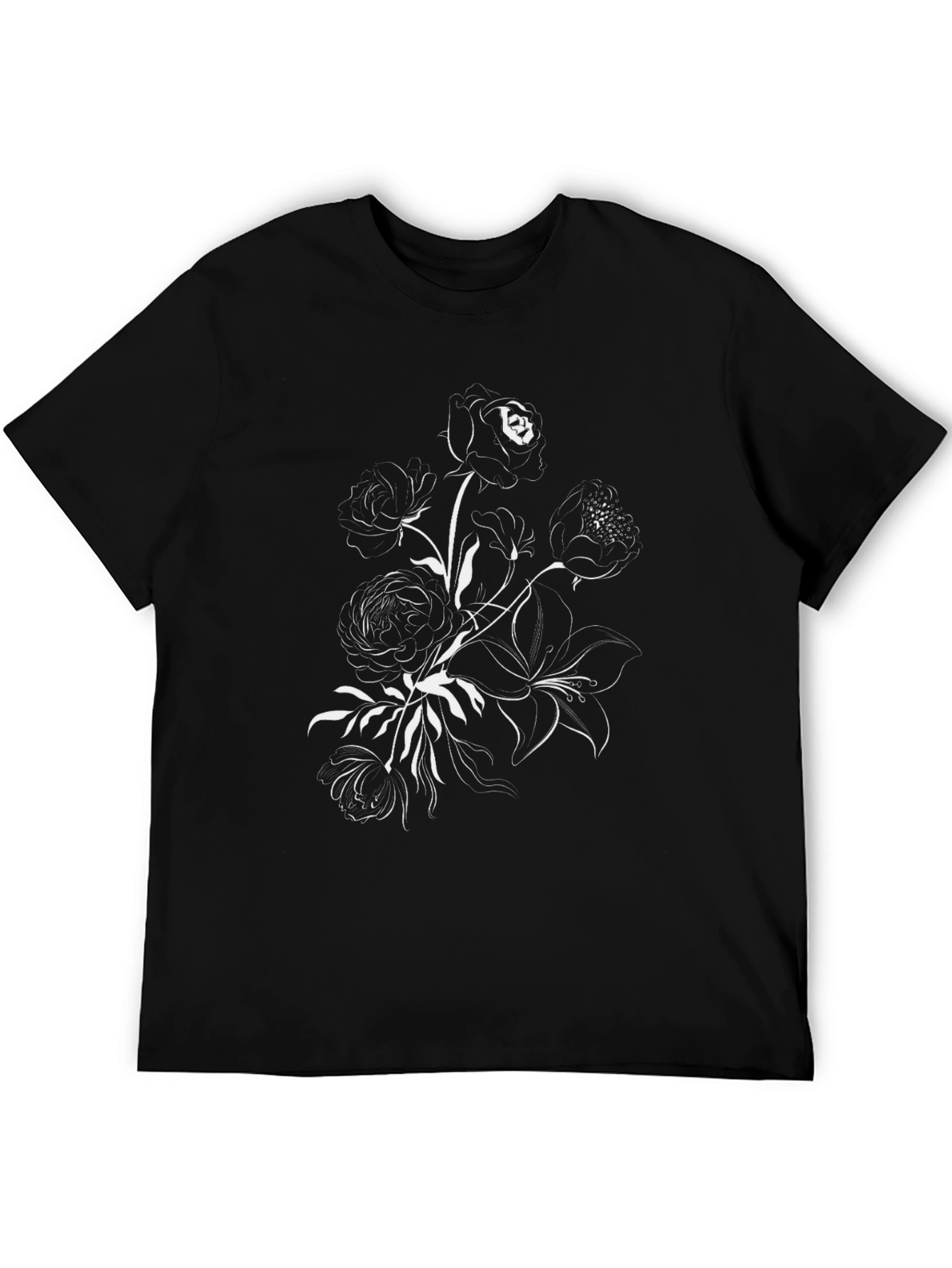 Black Floral Design Black T-Shirt view 5
