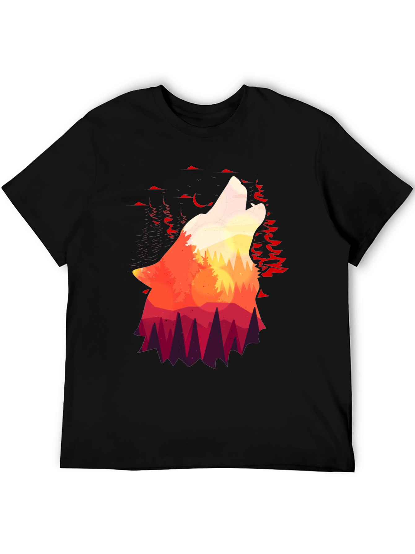 Black Wolf Howl Silhouette Graphic T-Shirt view 5