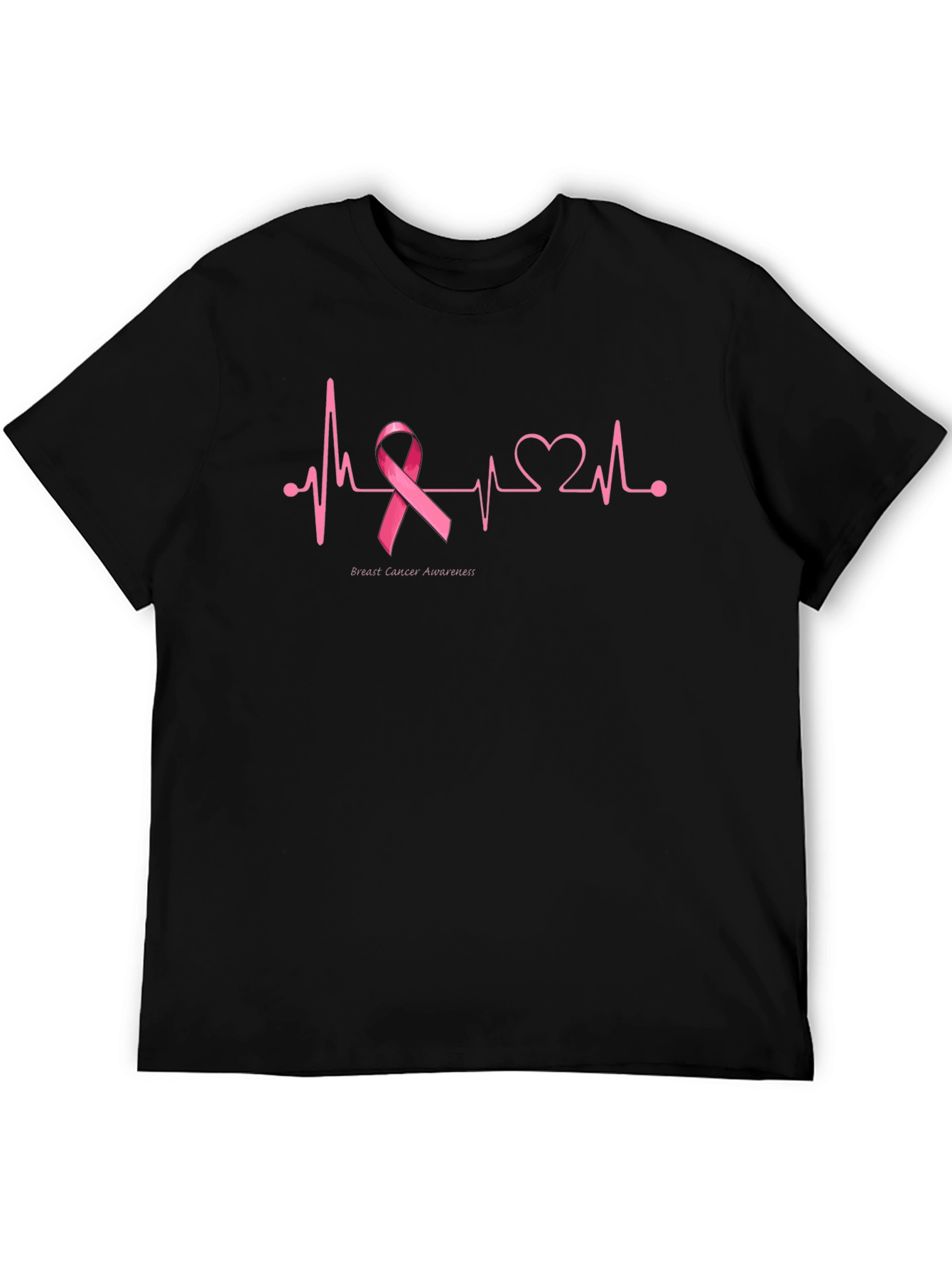 Black Breast Cancer Awareness Heartbeat T-Shirt view 5