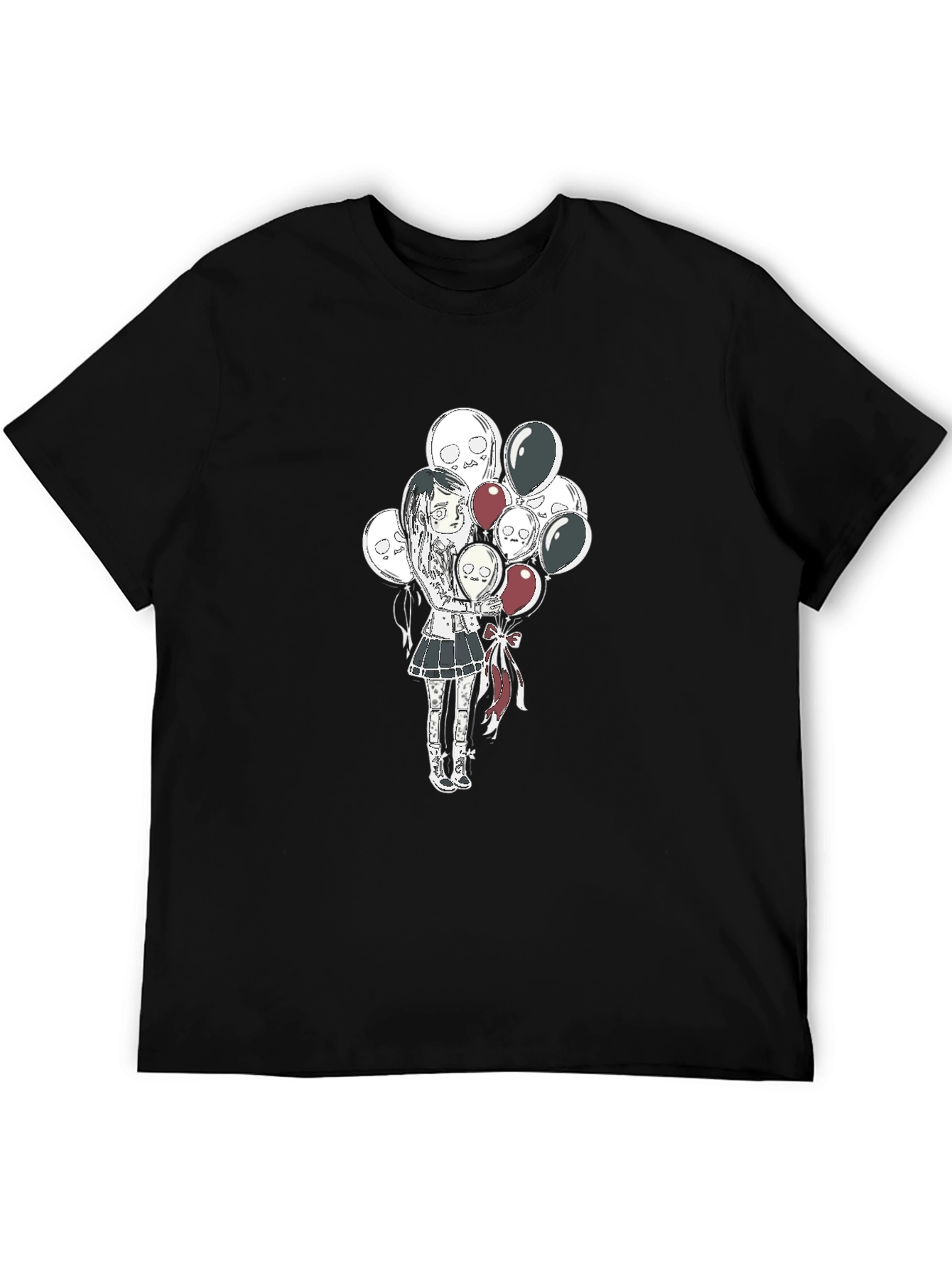 Black Gothic Girl with Skull Balloons Black T-Shirt view 5