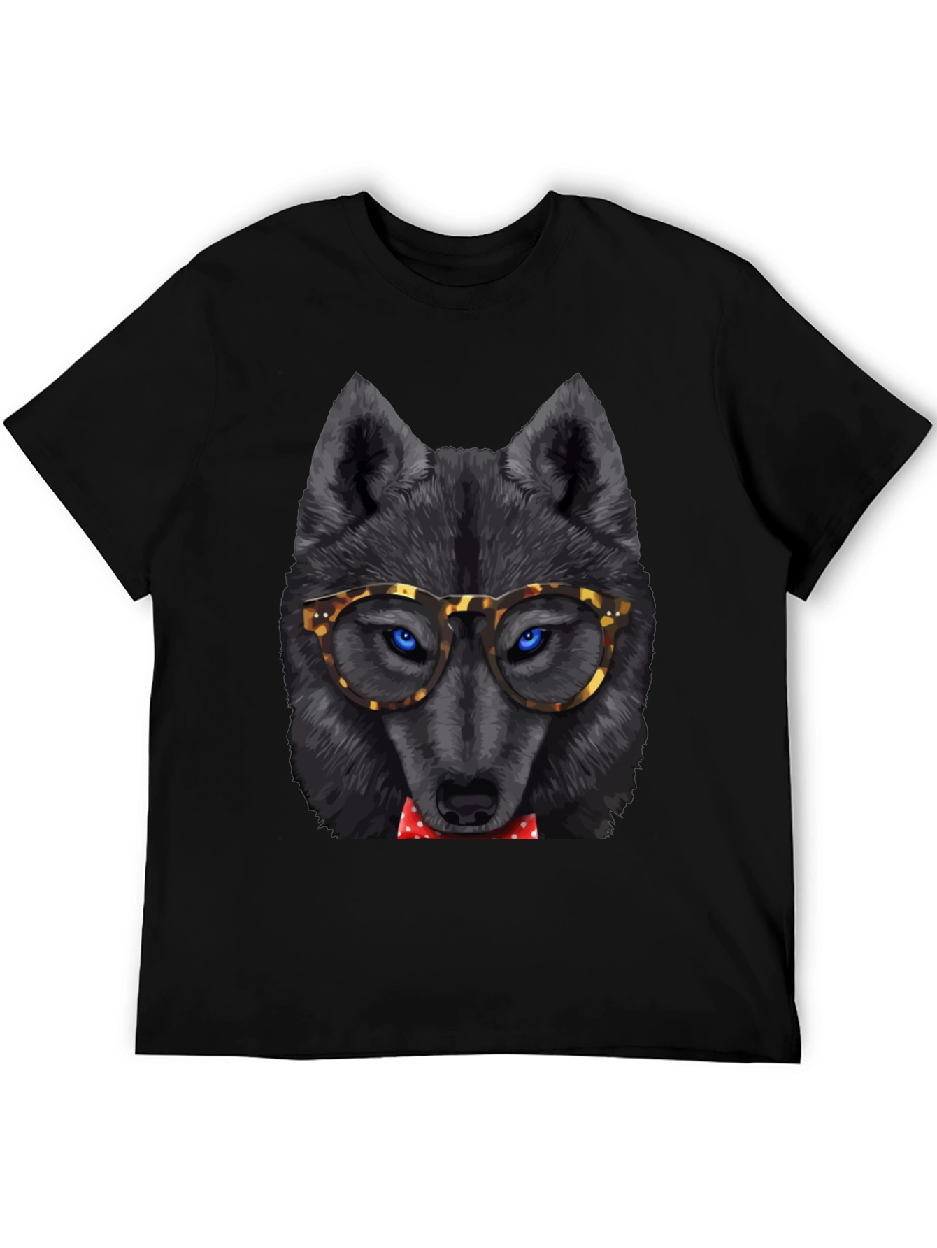 Black Wolf in Glasses Graphic Tee - Cool Animal Print Shirt view 5