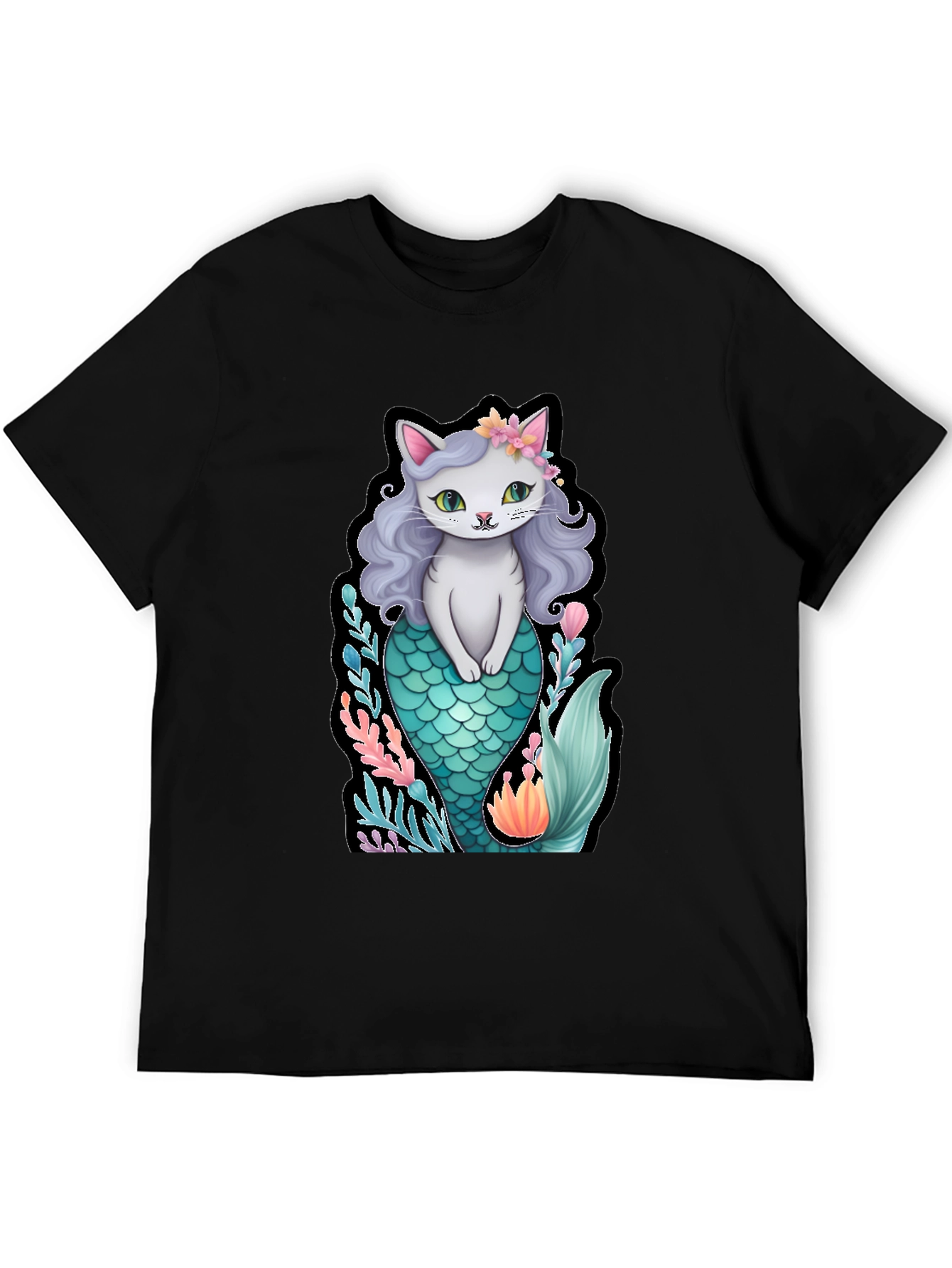 Black Cat Mermaid Graphic T-Shirt - Unique Novelty Tee view 5