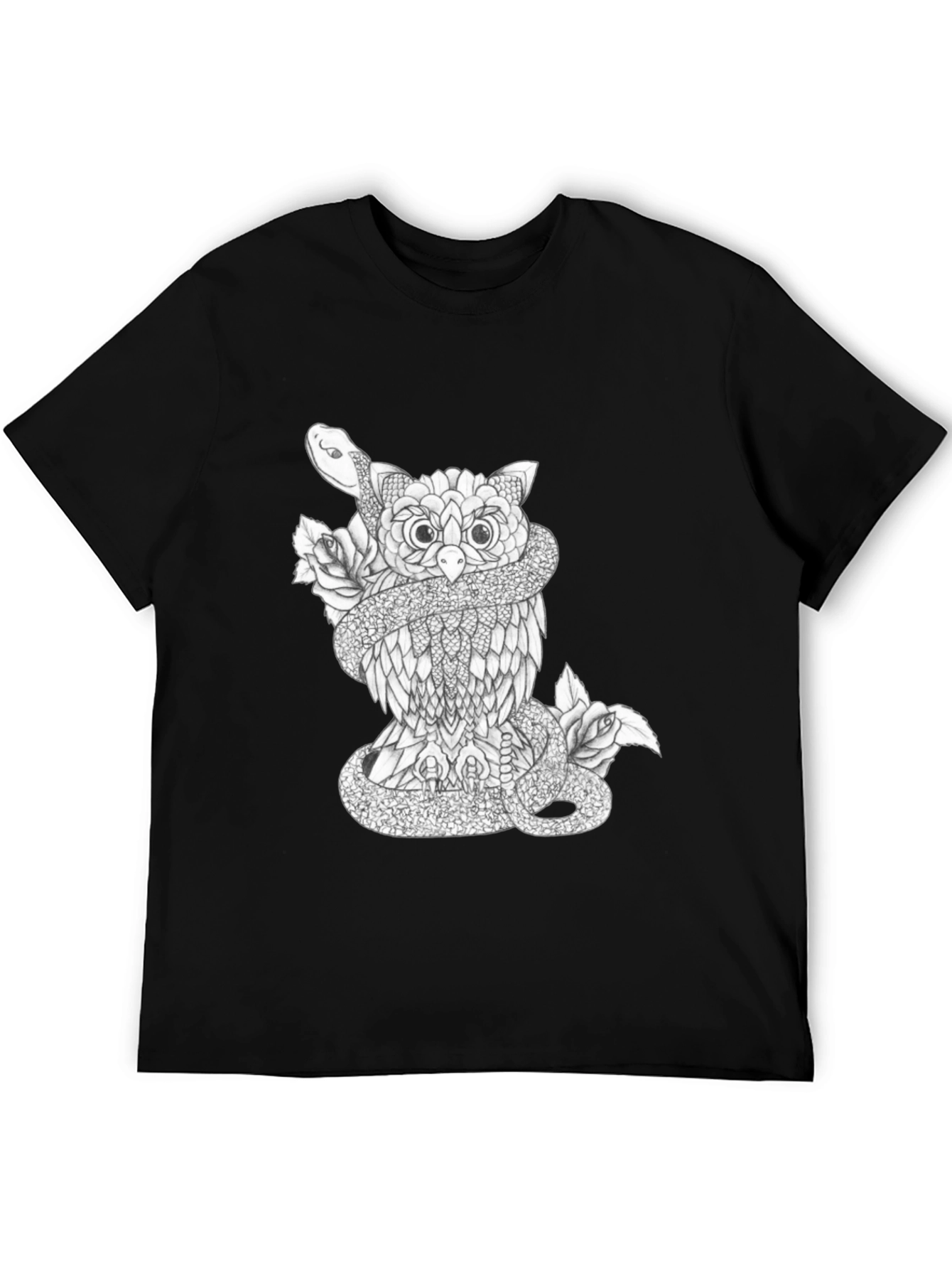 Black Owl & Snake Graphic Print Tee view 5
