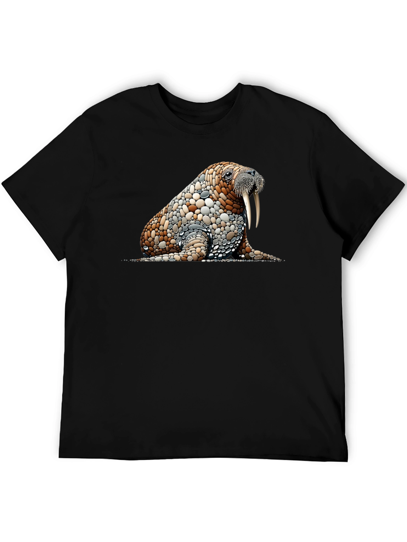 Black Unique Walrus Stone Art Men's Black T-Shirt view 5