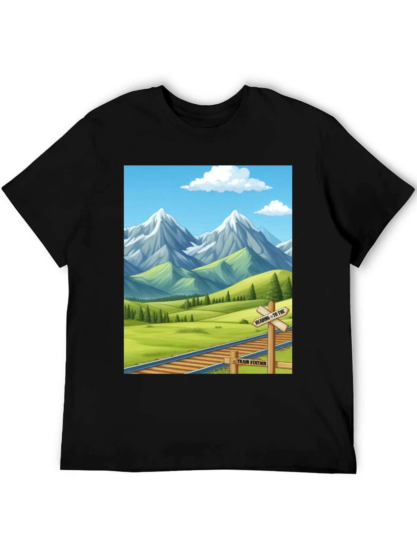 Black Scenic Mountain Train T-Shirt view 5