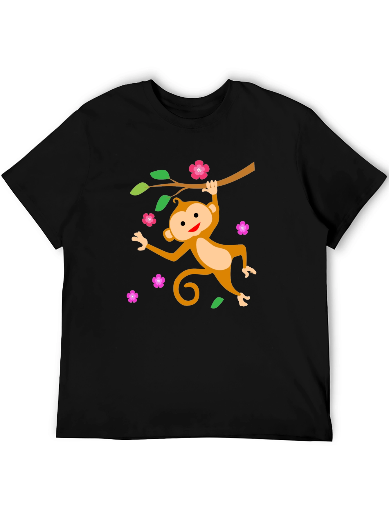Black Cute Monkey Tree Branch Black T-Shirt view 5