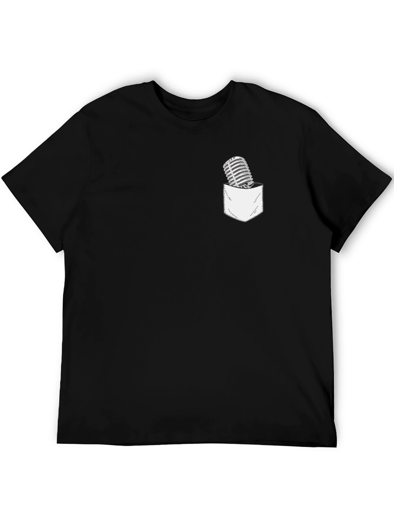 Black Retro Microphone Pocket Graphic T-Shirt view 5