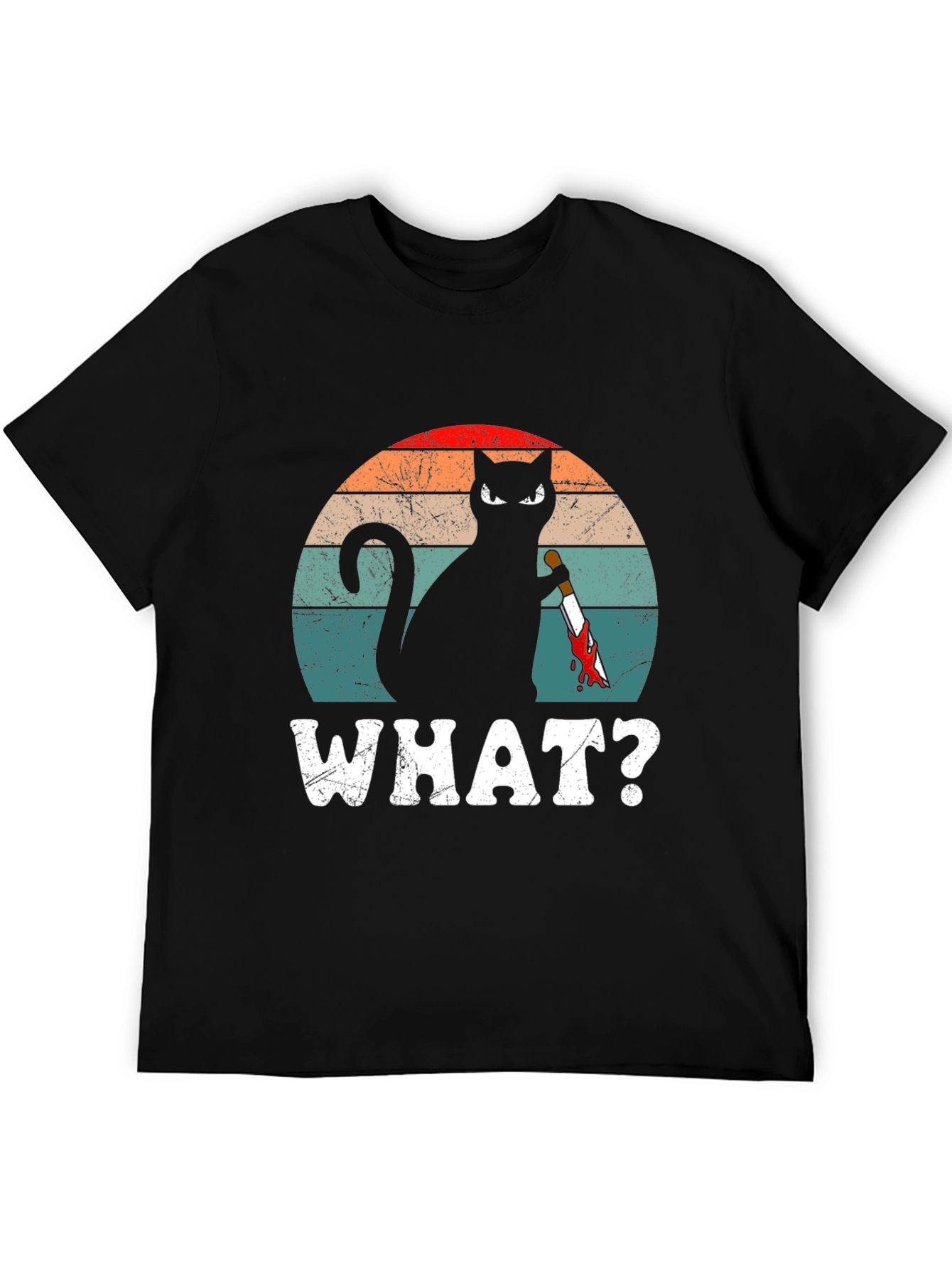 Black Cat With Knife T-Shirt - "WHAT?" Funny Graphic Tee view 5