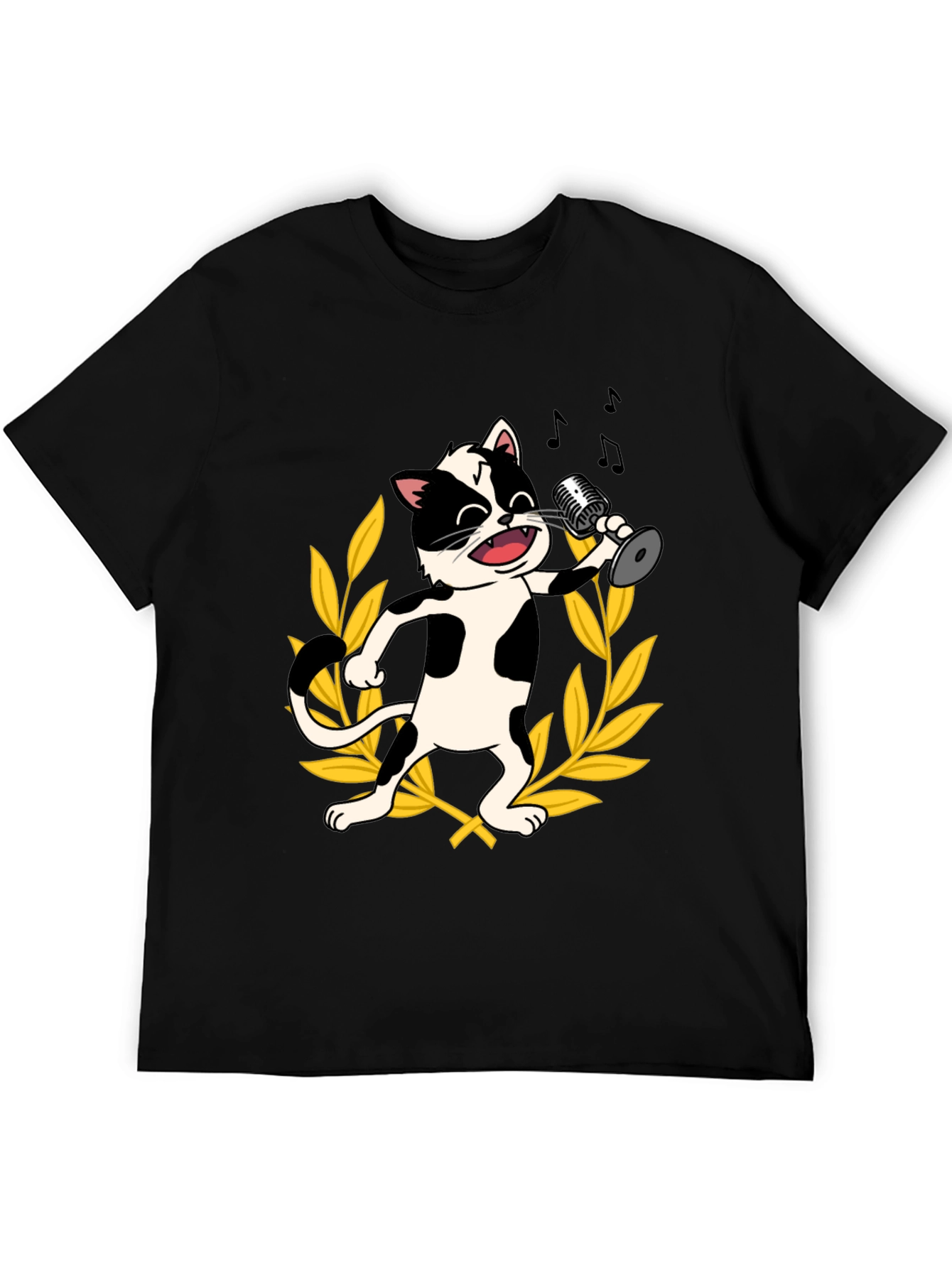 Black Singing Cat Graphic Tee - Black Cotton T-Shirt view 5