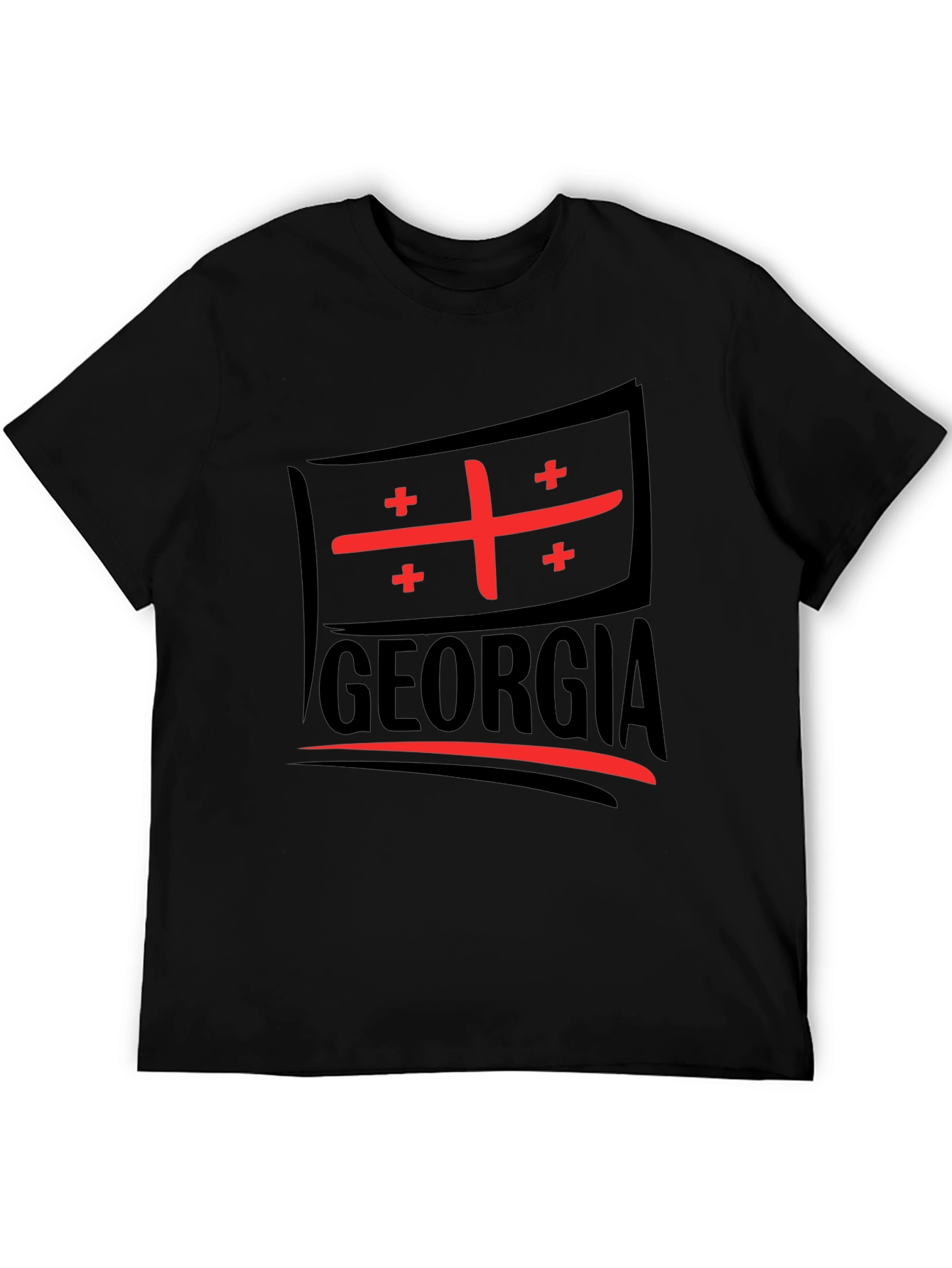 Black Georgia Flag T-Shirt - Black Cotton Tee view 5