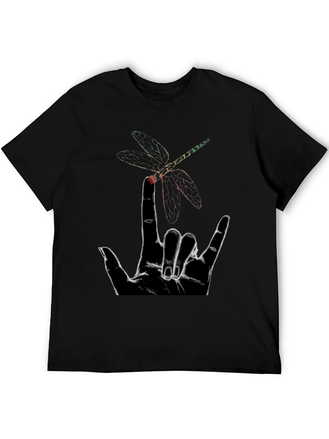 Black Dragonfly Hand Sign Graphic Tee - Black Cotton view 5