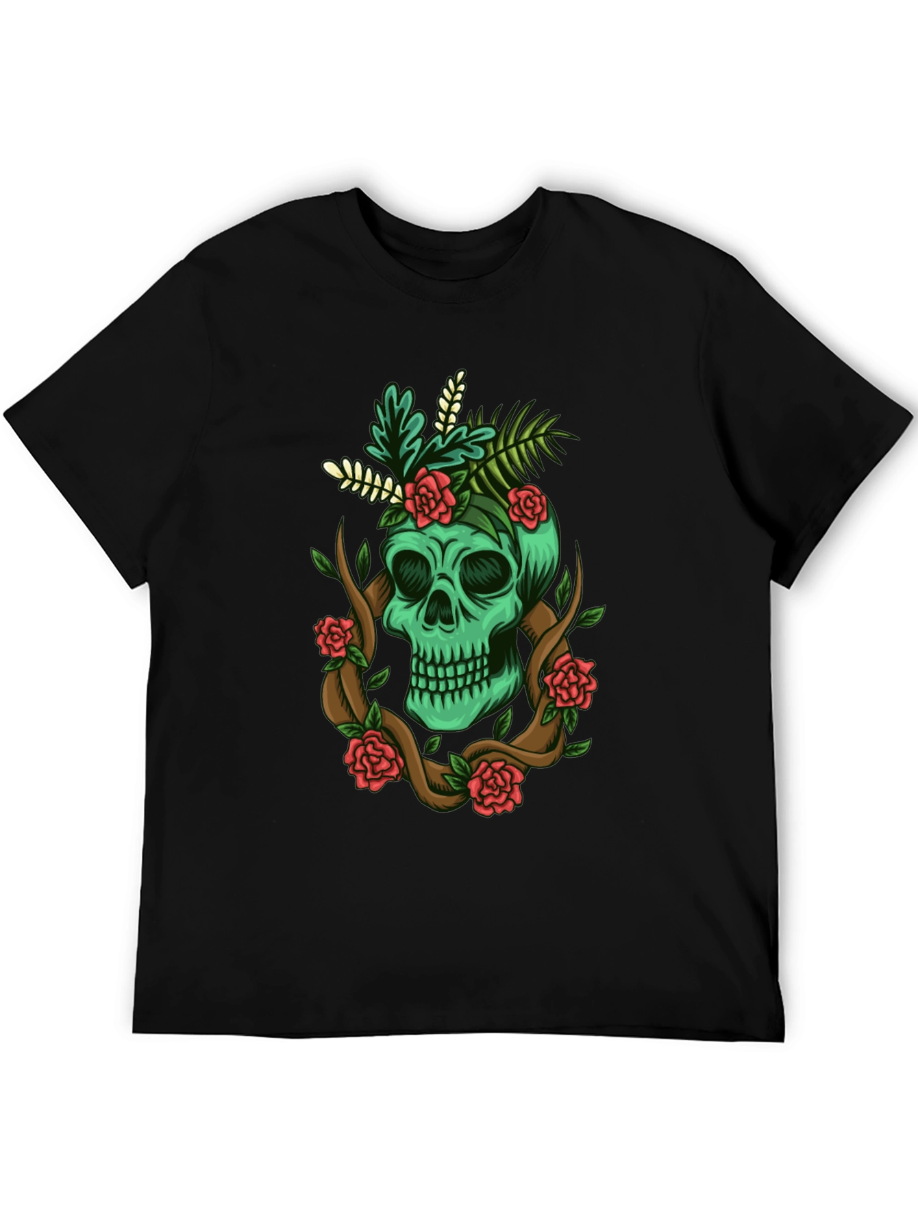 Black Skull & Roses Graphic Tee - Men's Black T-Shirt view 5