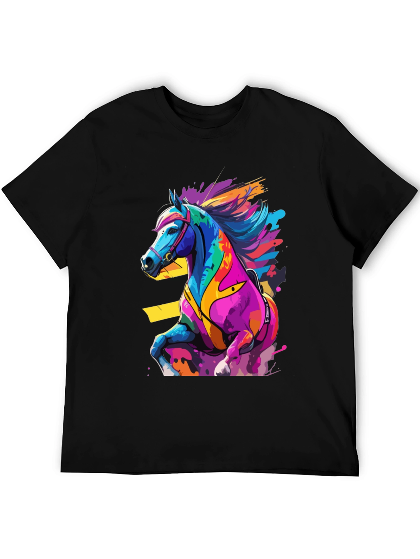 Black Colorful Horse Graphic Tee - Artistic Animal Design view 5