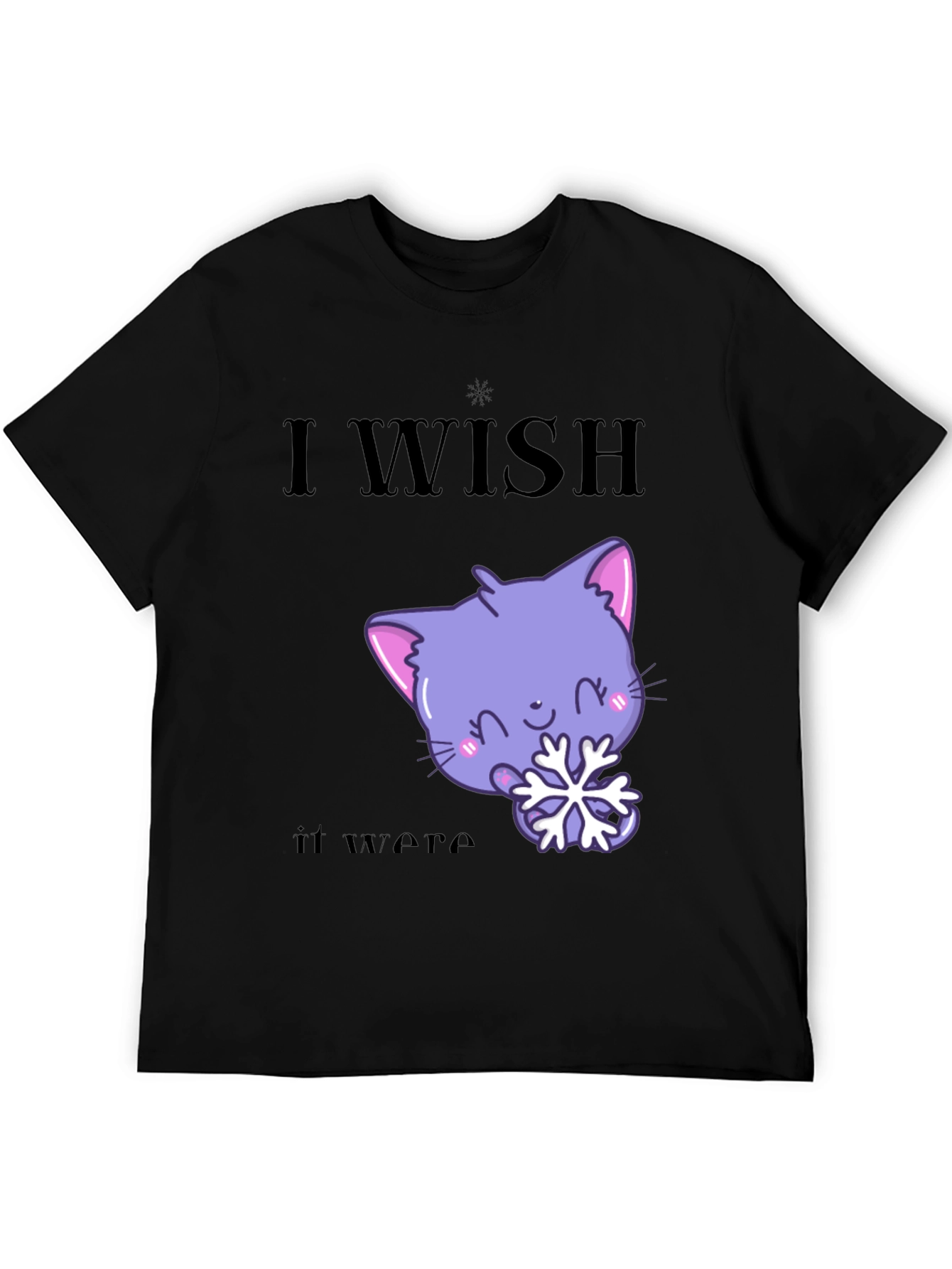 Black Cute Kawaii Cat Snowflake Graphic T-Shirt view 5