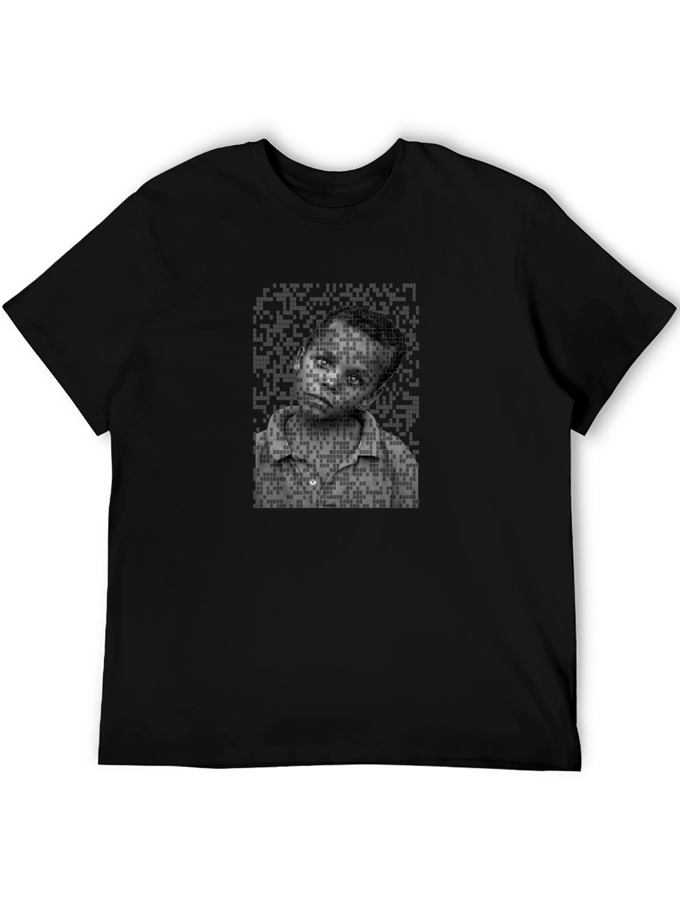 Black Pixelated Portrait Tee - Unique Graphic Design view 5