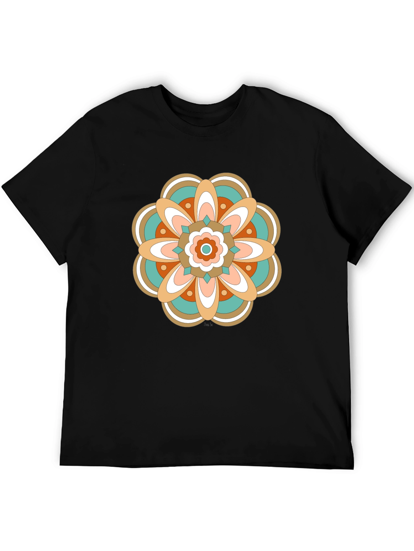 Black Retro Floral Mandala Graphic T-Shirt view 5