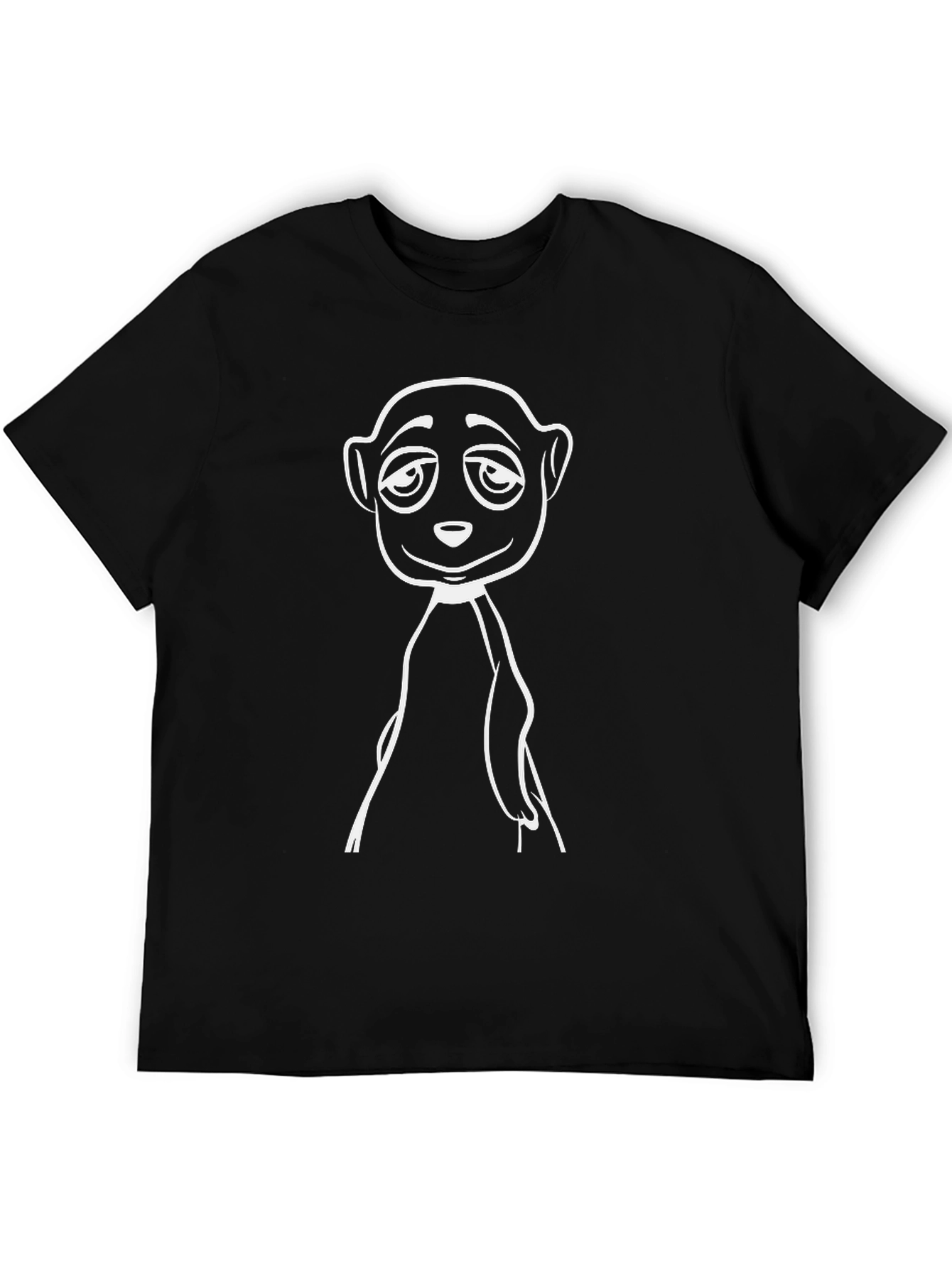 Black Cartoon Meerkat Graphic Tee - Black Cotton T-Shirt view 5