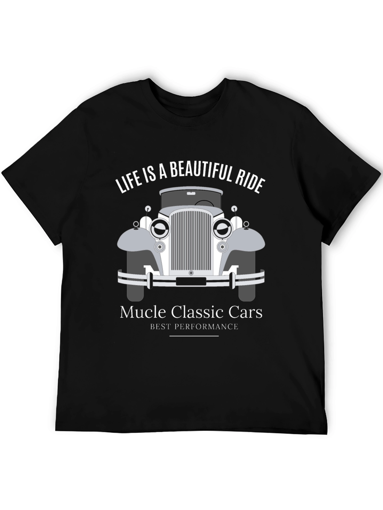 Black Classic Car Graphic Tee - "Life is a Beautiful Ride" view 5