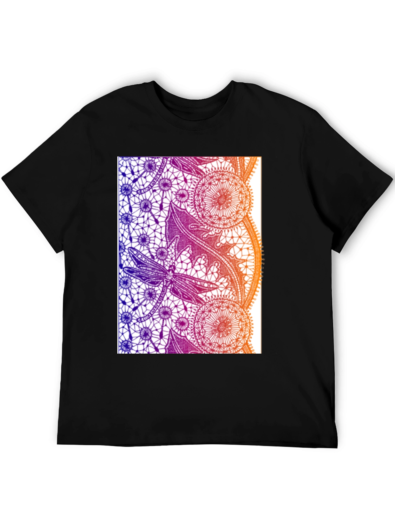 Black Lace Dragonfly Graphic Tee - Black Cotton Casual T-Shirt view 5