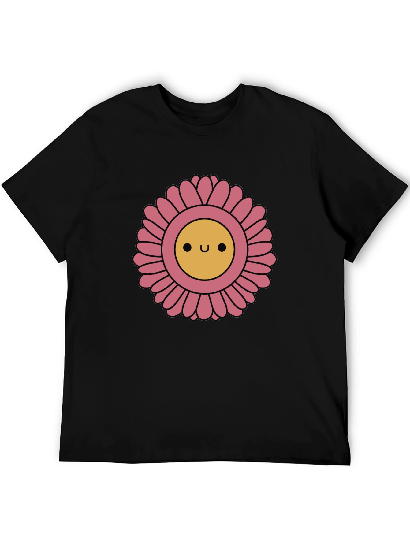 Black Cute Smiling Flower Graphic T-Shirt view 5