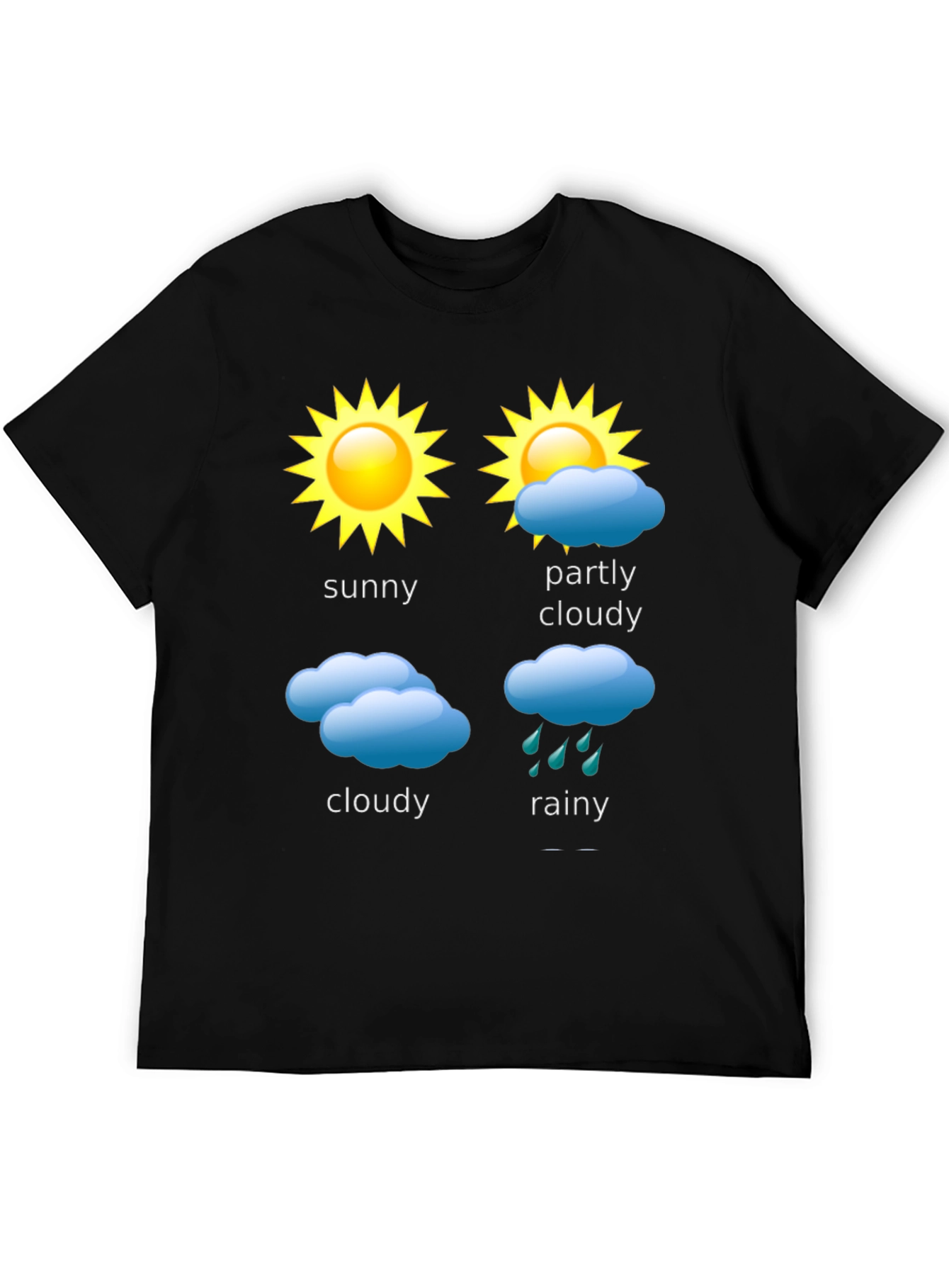 Black Weather Forecast T-Shirt - Sunny, Cloudy, Rainy Day Design view 5