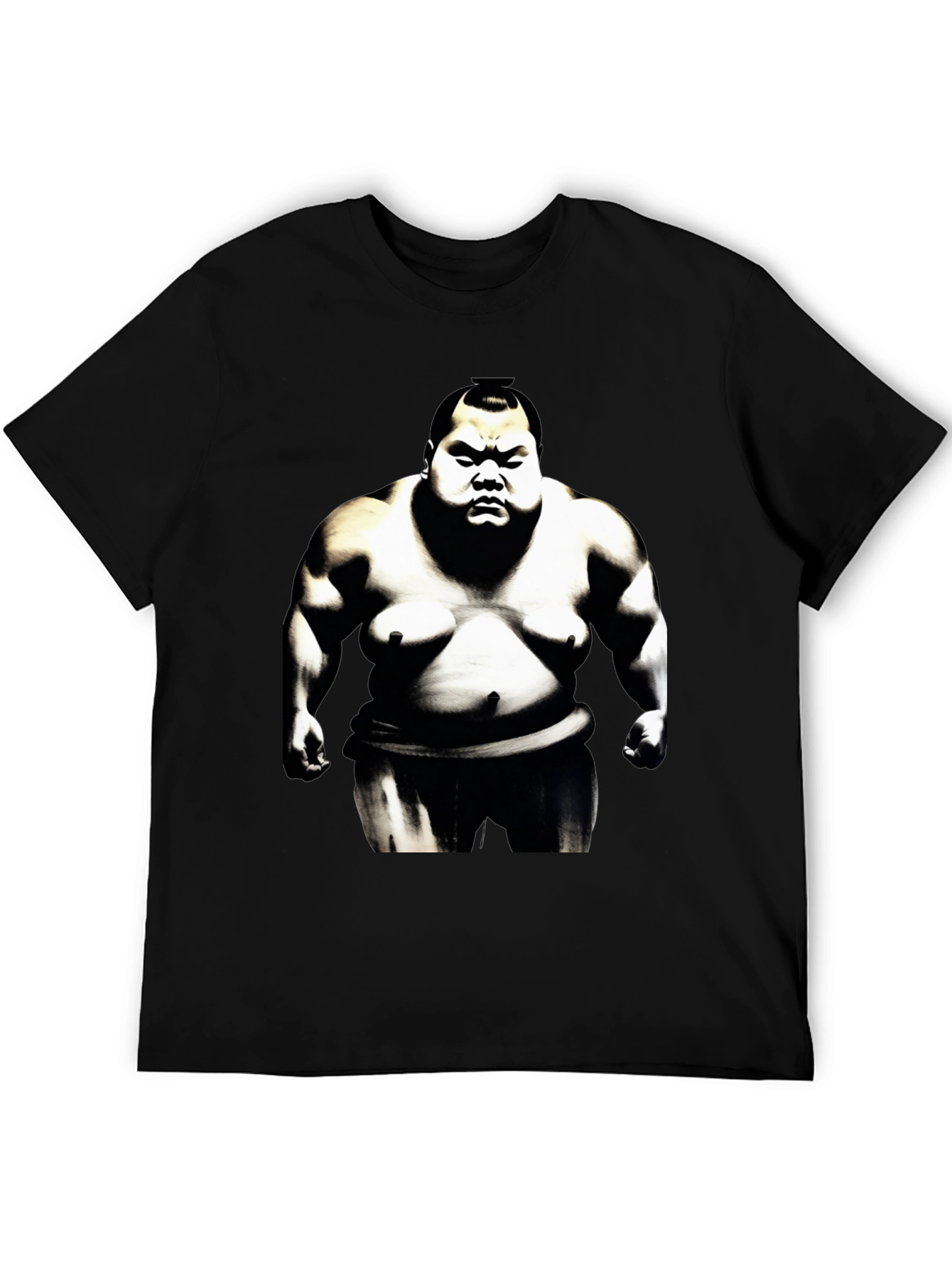 Black Sumo Wrestler Graphic Tee - Black Cotton Blend view 5