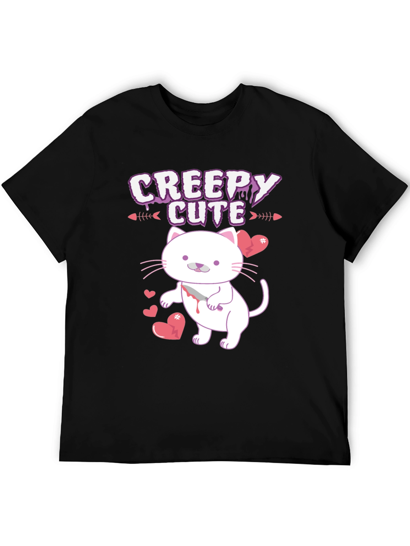 Black Creepy Cute Cat T-Shirt view 5