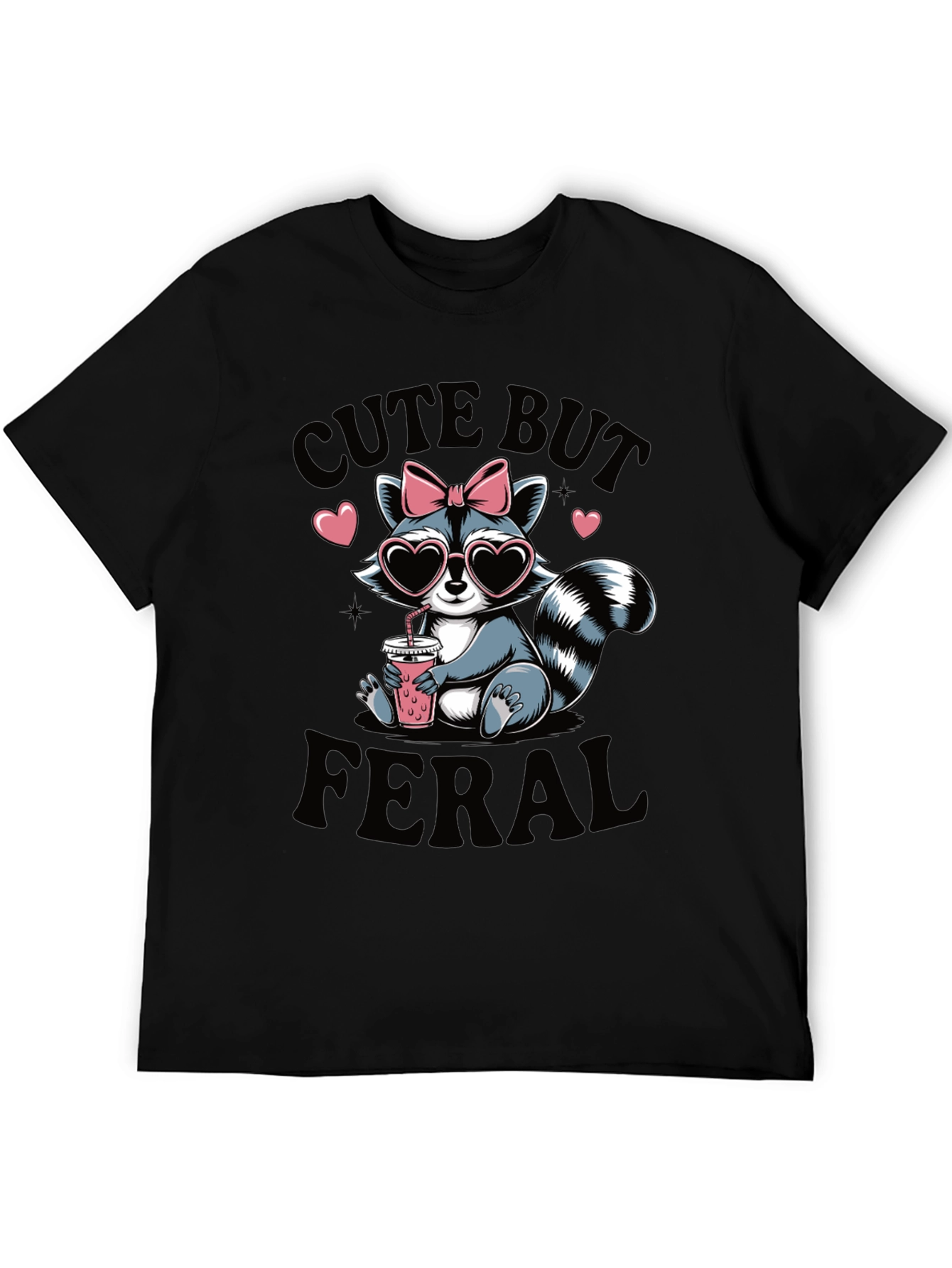 Black Cute But Feral Raccoon T-Shirt view 5