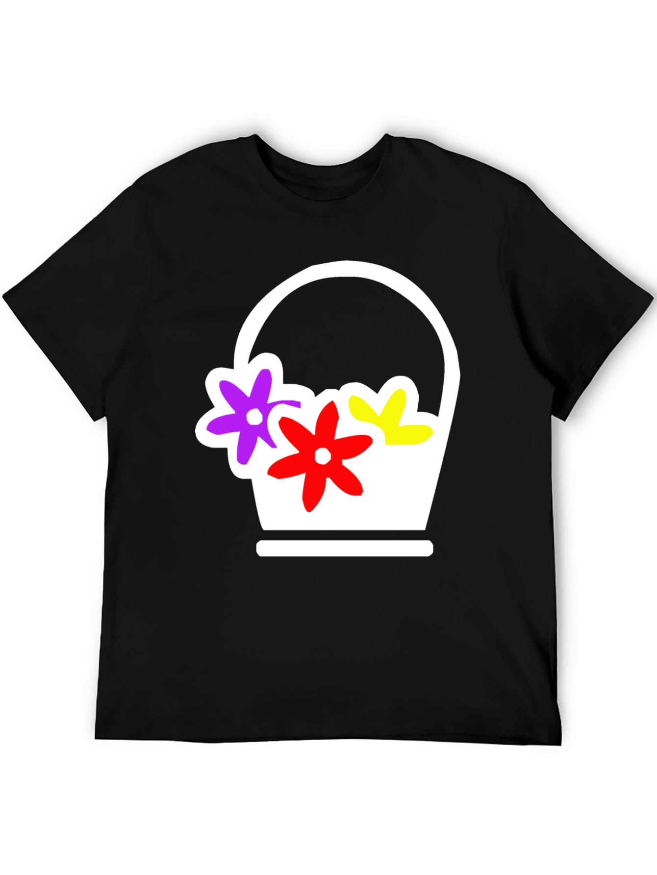Black Floral Basket Graphic Tee - Black Casual T-Shirt view 5