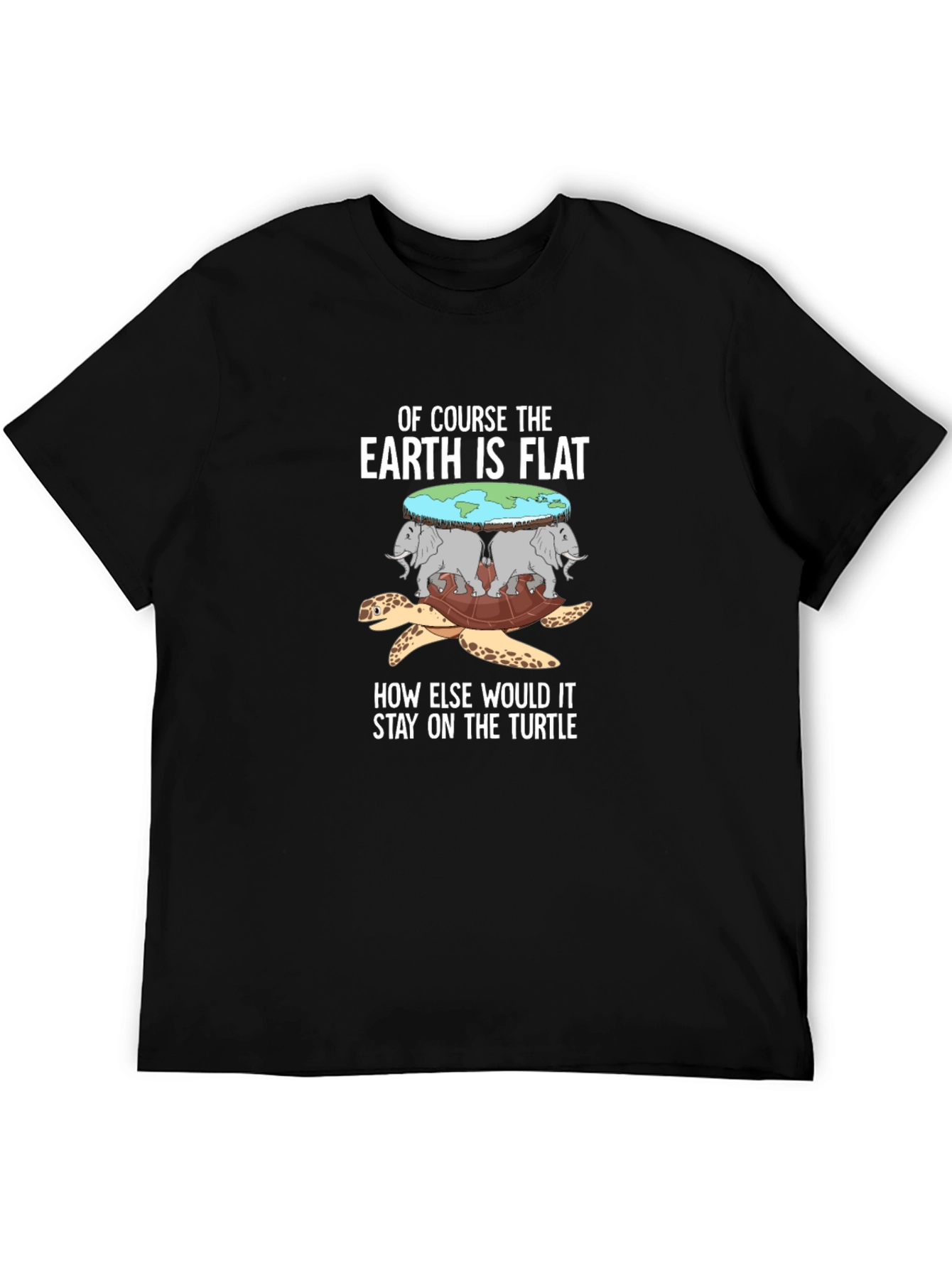 Black Flat Earth Turtle T-Shirt view 5